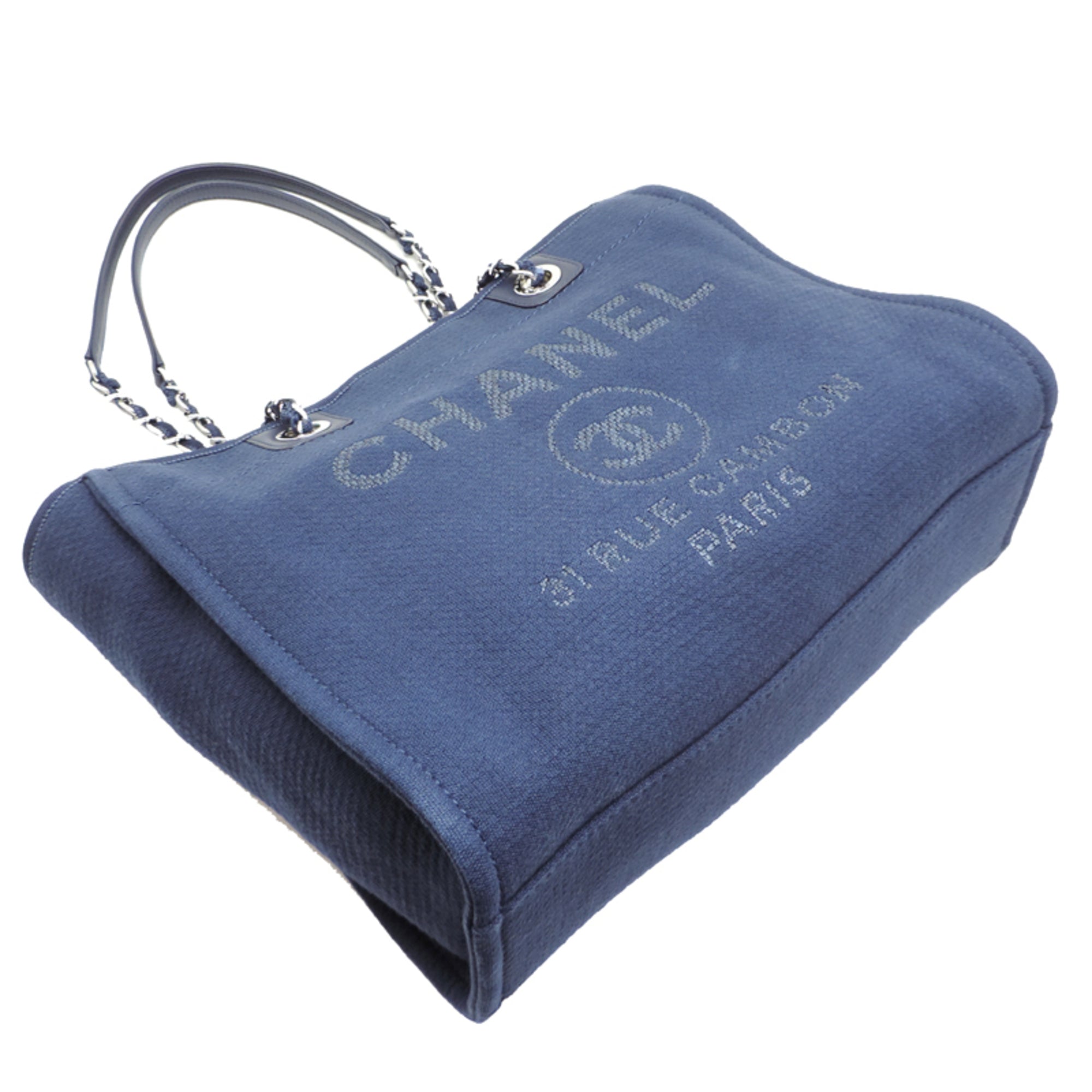 Chanel Navy Canvas Leather Pouch Shoulder Bag (Pre-Owned)