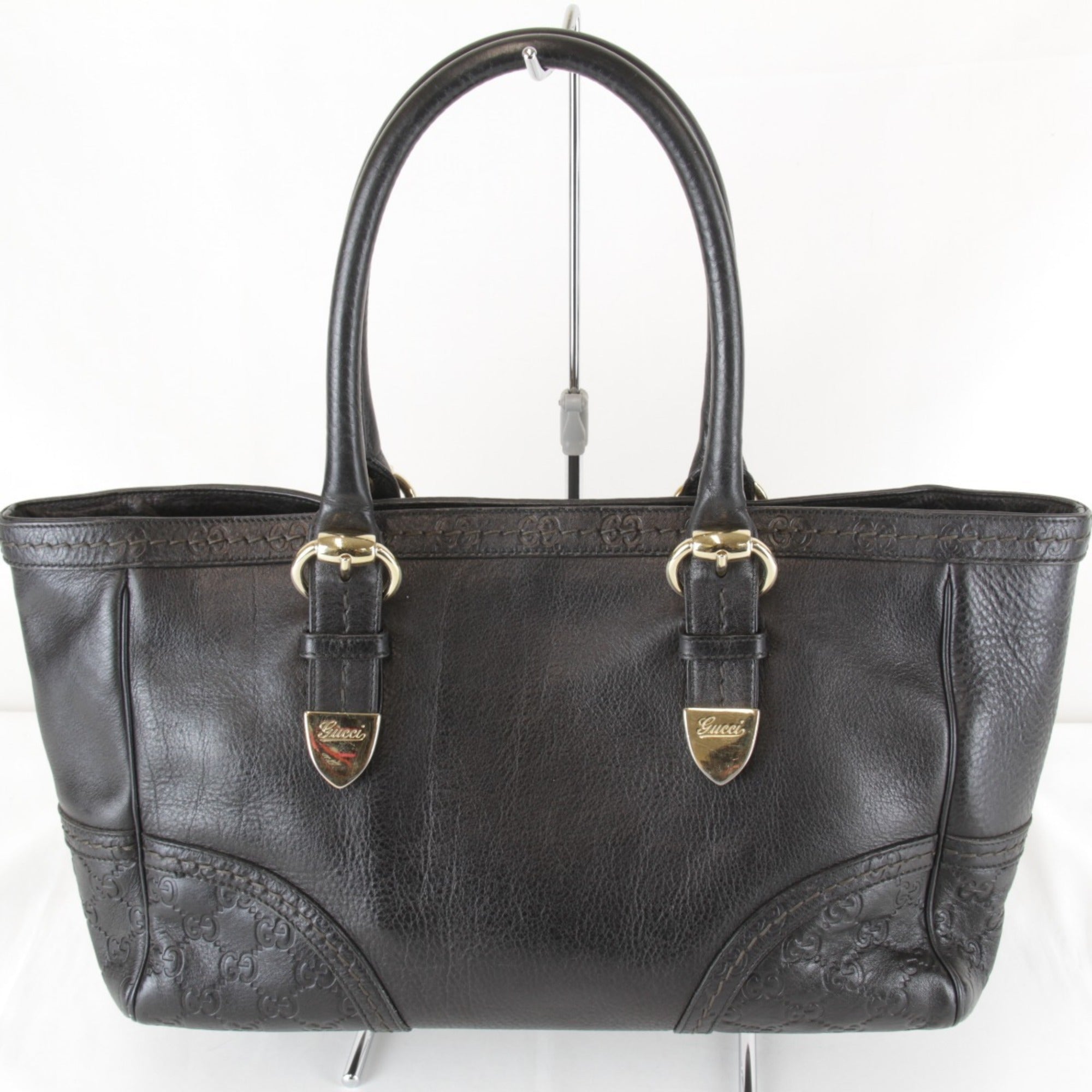 Gucci Guccissima Black Gg Leather Leather Tote Bag (Pre-Owned)
