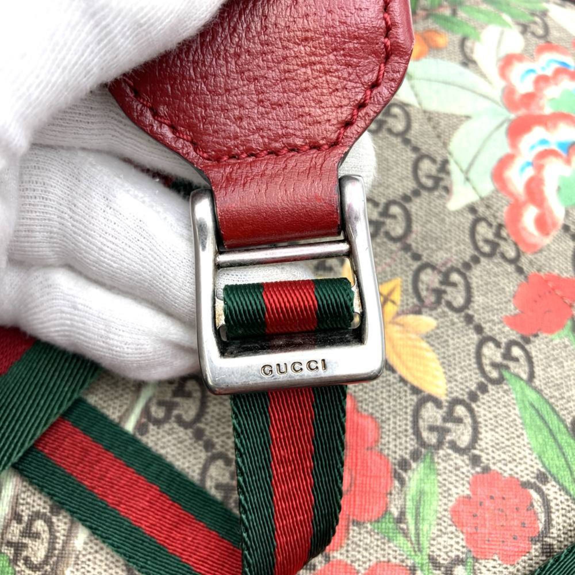 Gucci Green Multi-Color Red Color Yellow Gg Supreme Canvas Leather Backpack (Pre-Owned)