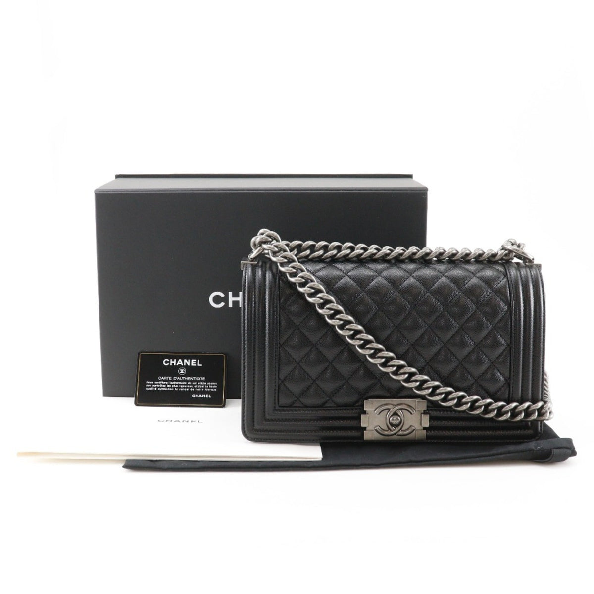 Chanel Boy Chanel Black Grained Calfskin Shoulder Bag (Pre-Owned)