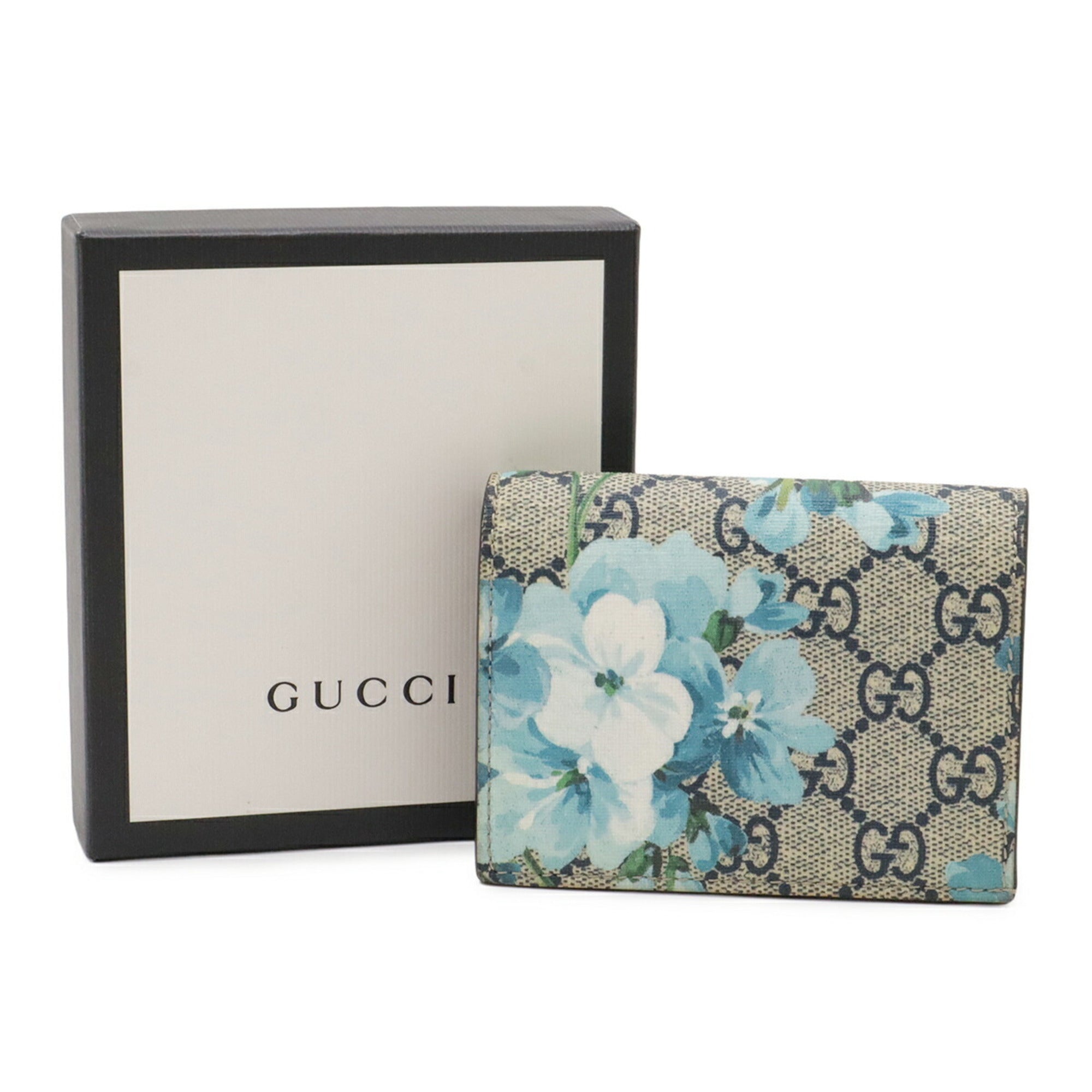 Gucci Gg Blooms Blue Multi-Color Red Color Gg Supreme Leather Wallet (Bi-Fold) (Pre-Owned)