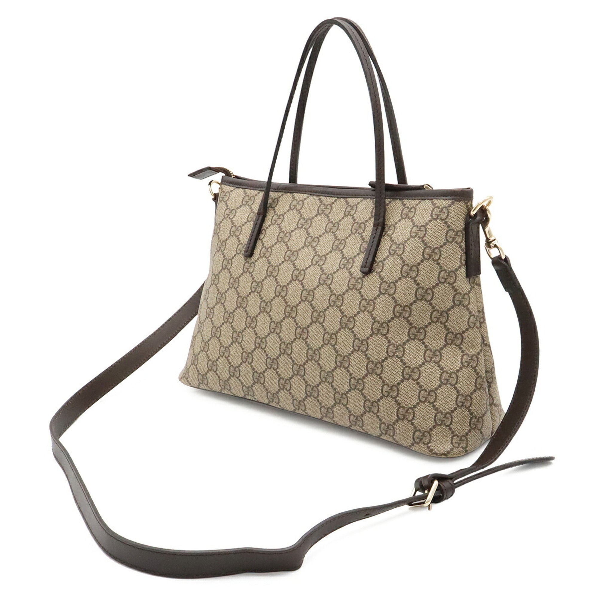 Gucci Gg Plus Beige Dark Brown Gg Supreme Canvas Pvc Coated Canvas Leather Handbag Shoulder Bag Tote Bag (Pre-Owned)