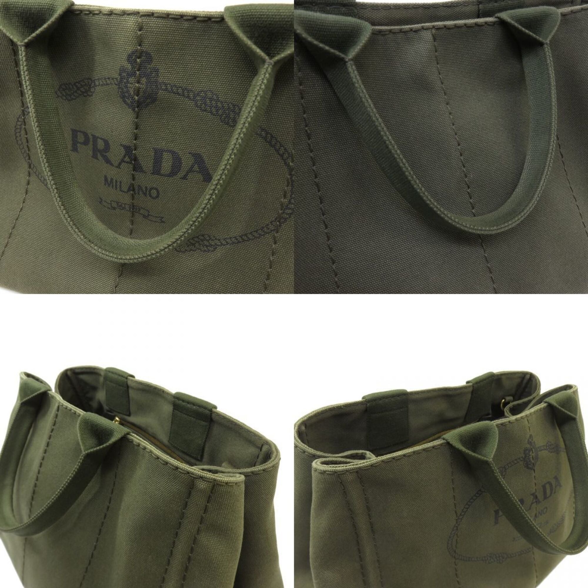 Prada Khaki Canvas Handbag Tote Bag (Pre-Owned)