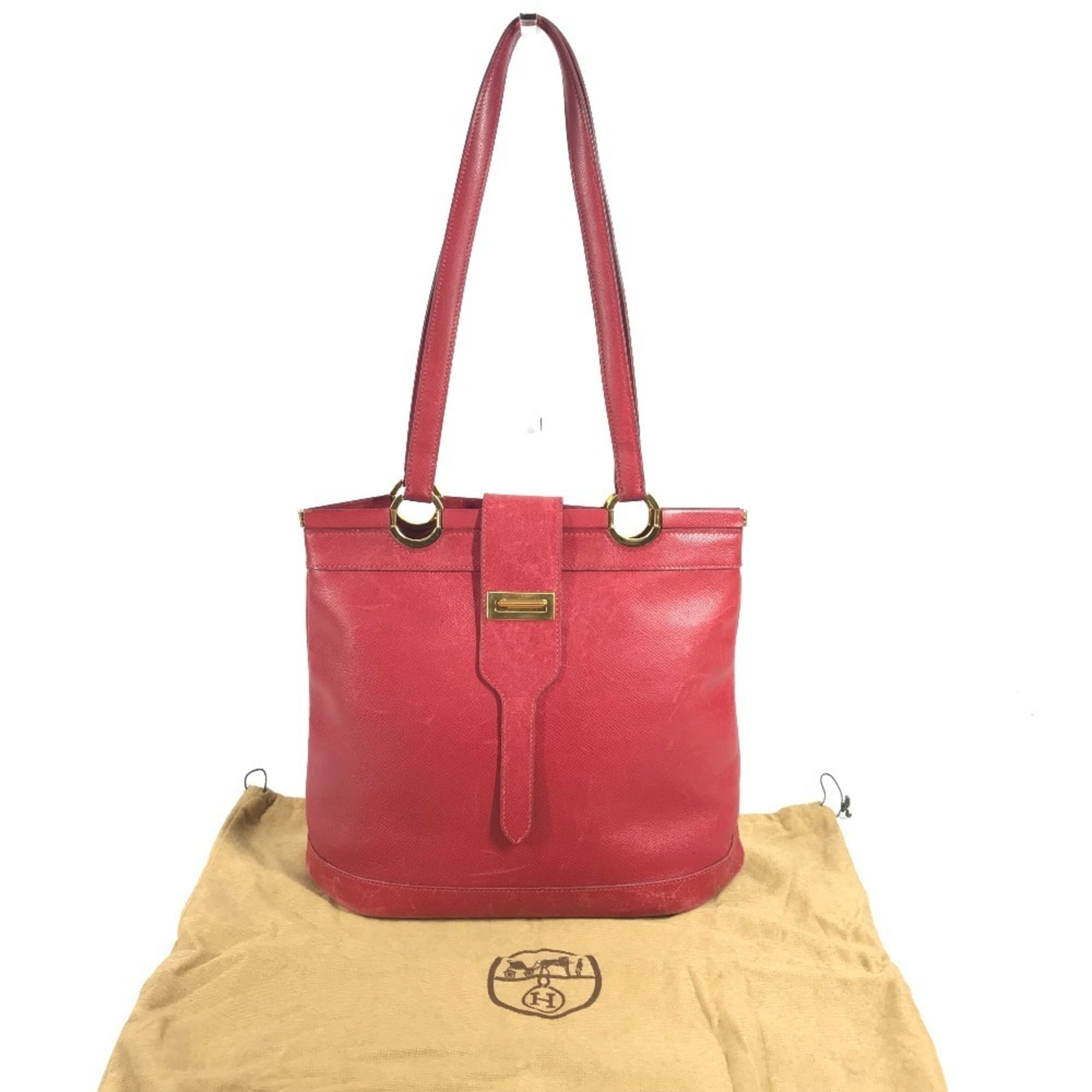 Hermes Red Color Courchevel Leather Shoulder Bag Tote Bag (Pre-Owned)