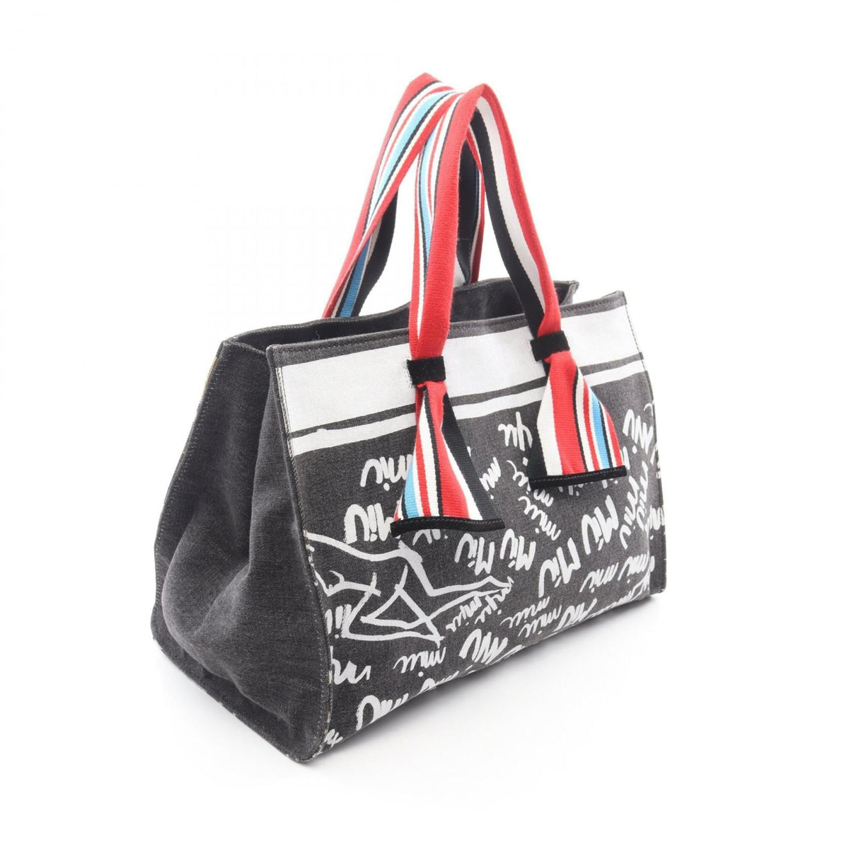 Miu Miu Gray White Canvas Handbag Tote Bag (Pre-Owned)