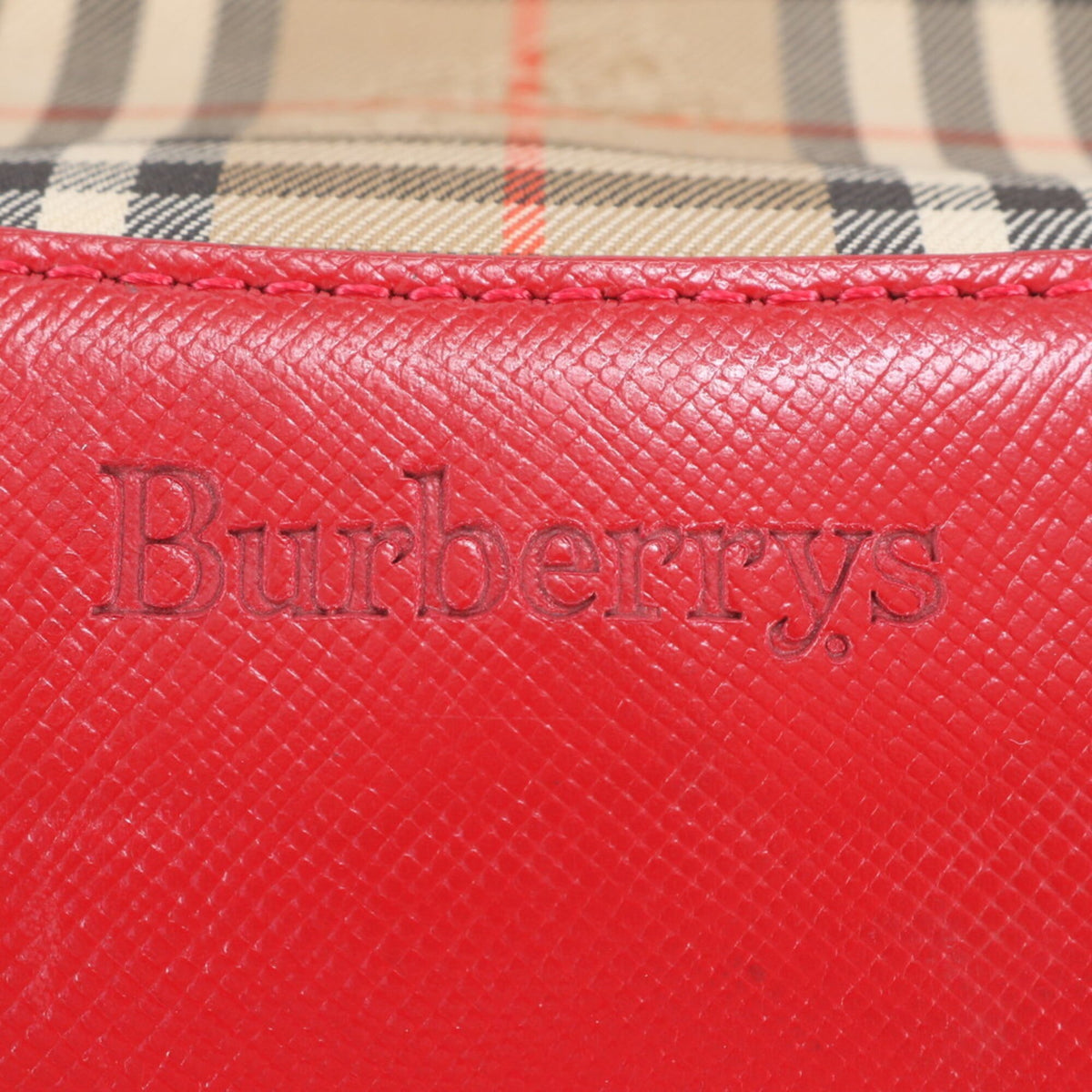 Burberry Beige Red Color Leather Canvas Shoulder Bag (Pre-Owned)