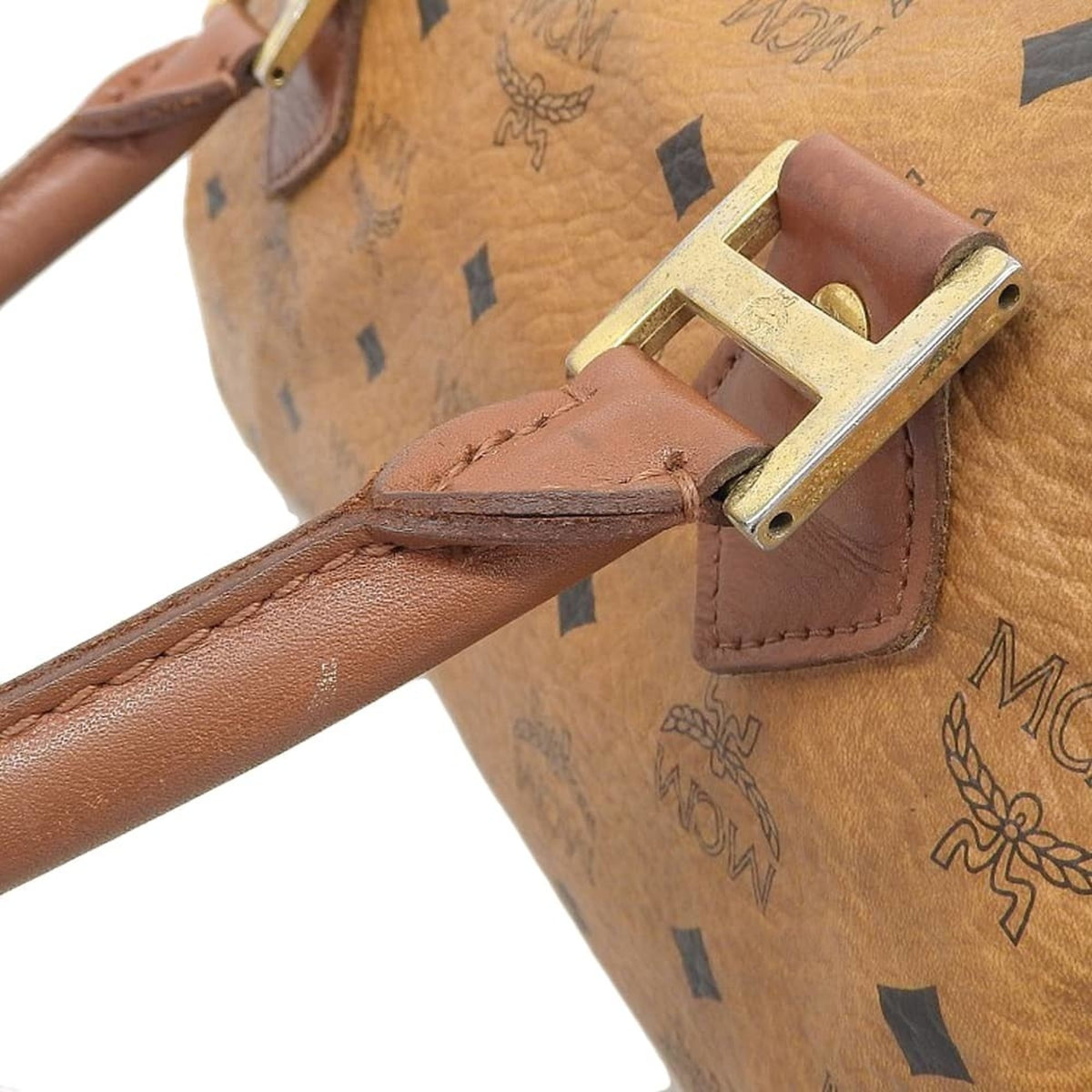 Mcm Visetos Brown Canvas Boston Bag Handbag (Pre-Owned)