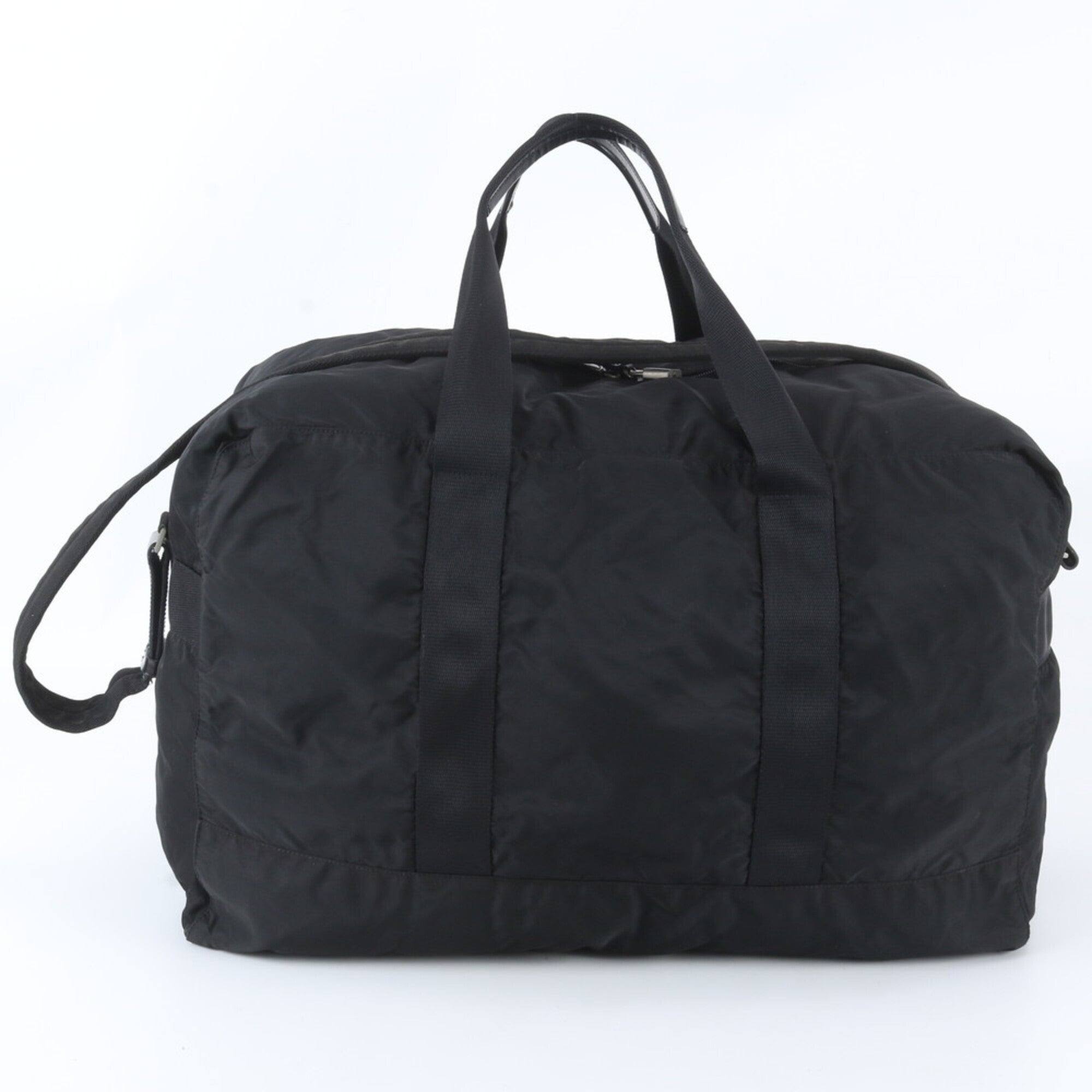 Prada Black Leather Nylon Boston Bag Shoulder Bag (Pre-Owned)