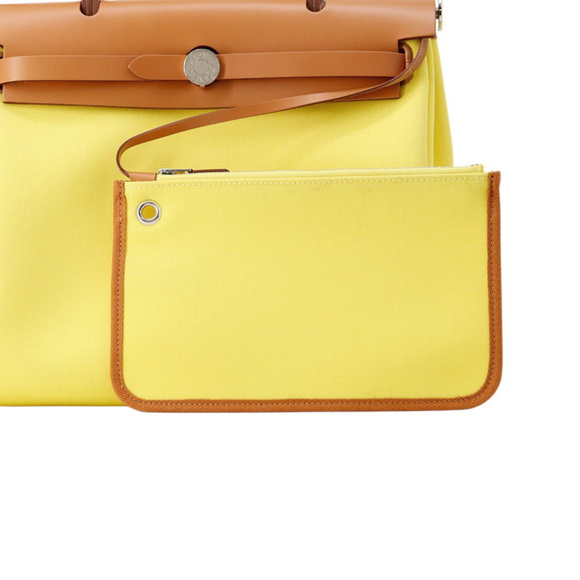 Hermes Natural Toile Officier Vache Leather Shoulder Bag (Pre-Owned)