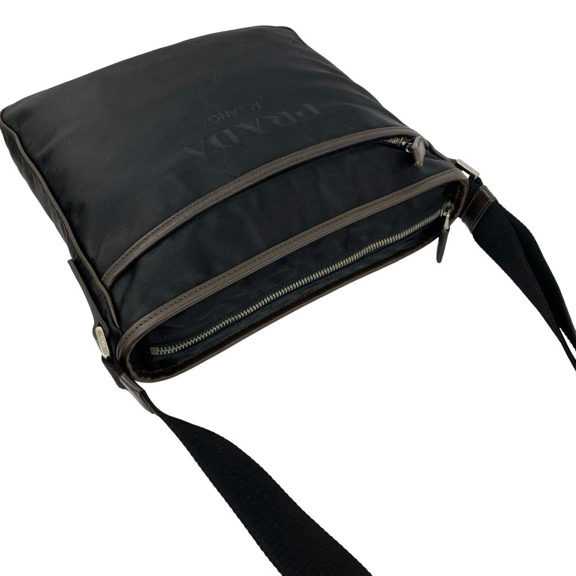 Prada Black Brown Nylon Leather Shoulder Bag (Pre-Owned)