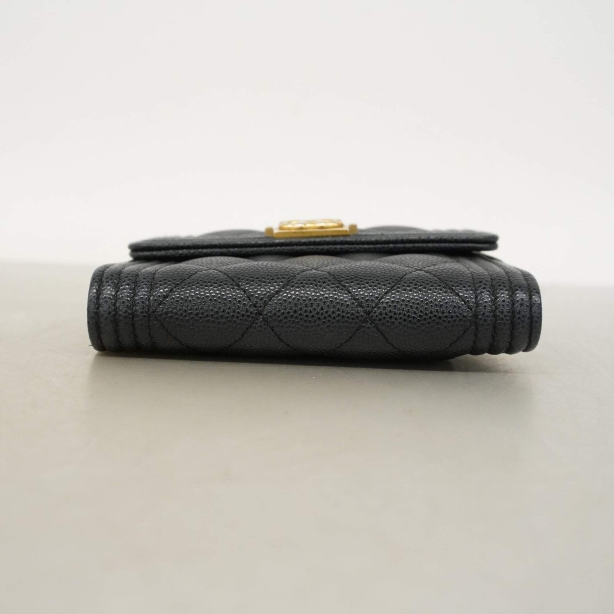 Chanel Black Grained Calfskin Wallet (Bi-Fold) (Pre-Owned)
