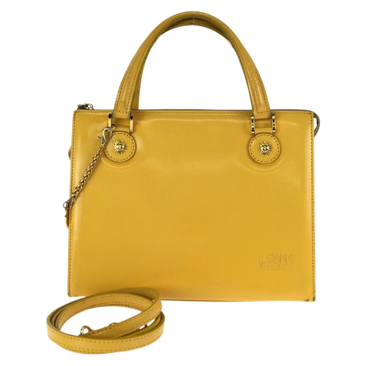 Versace Yellow Leather Handbag Shoulder Bag (Pre-Owned)