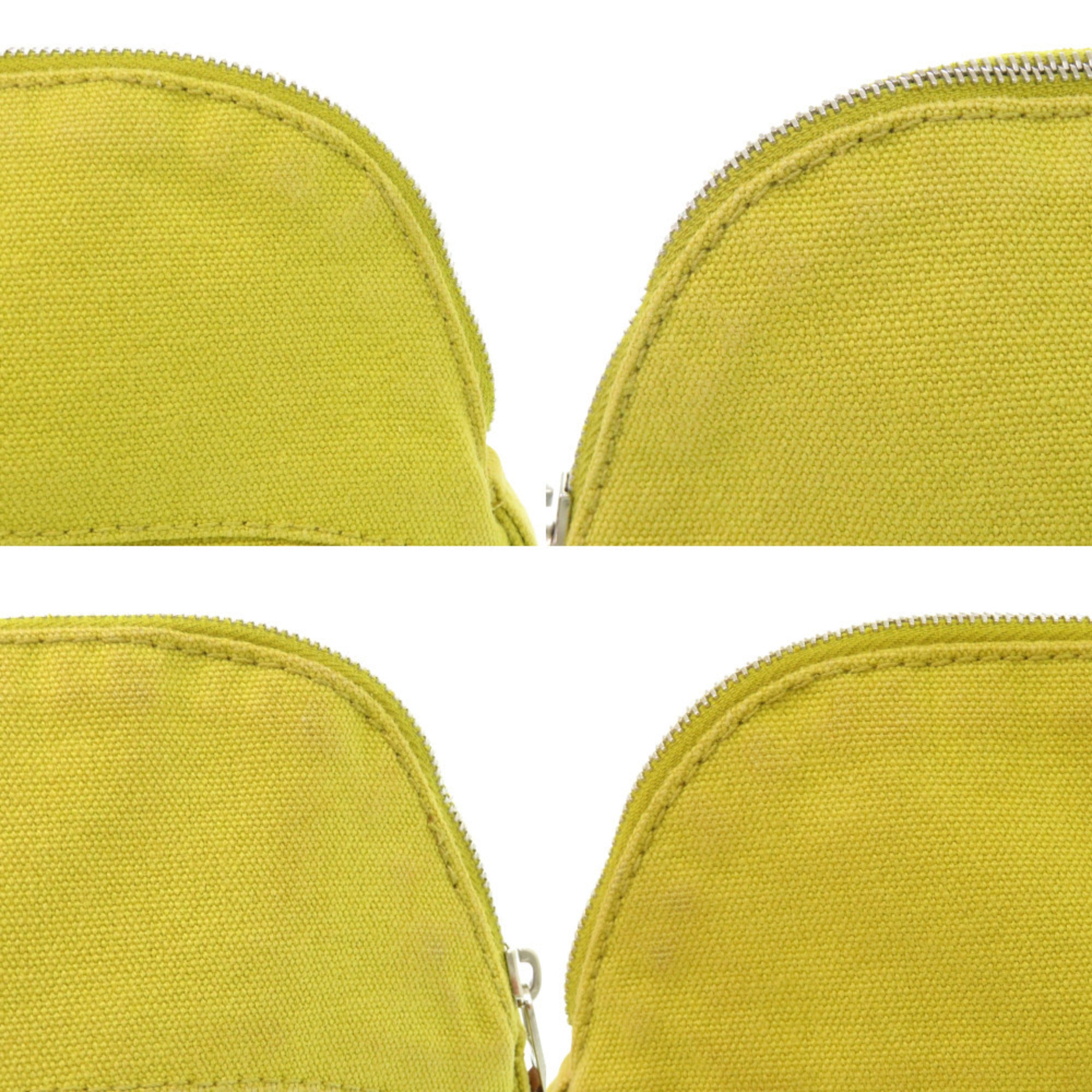 Hermes Light Green Yellow Cotton Canvas Leather Pouch (Pre-Owned)