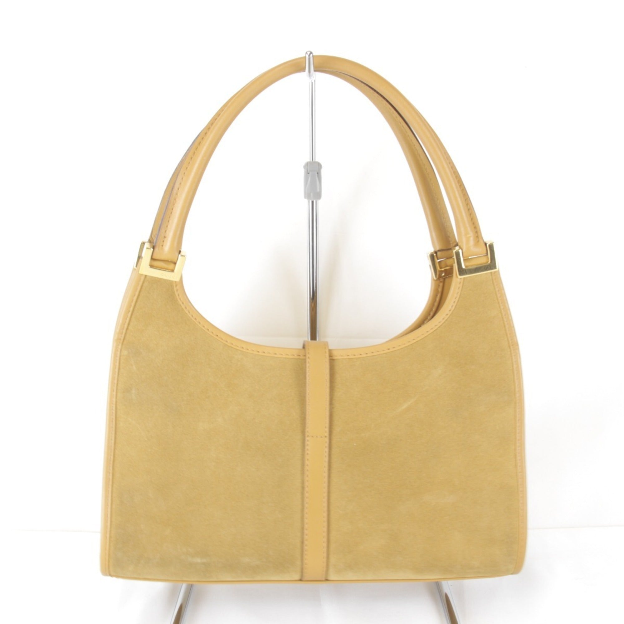 Gucci Beige Black Suede Leather Handbag (Pre-Owned)