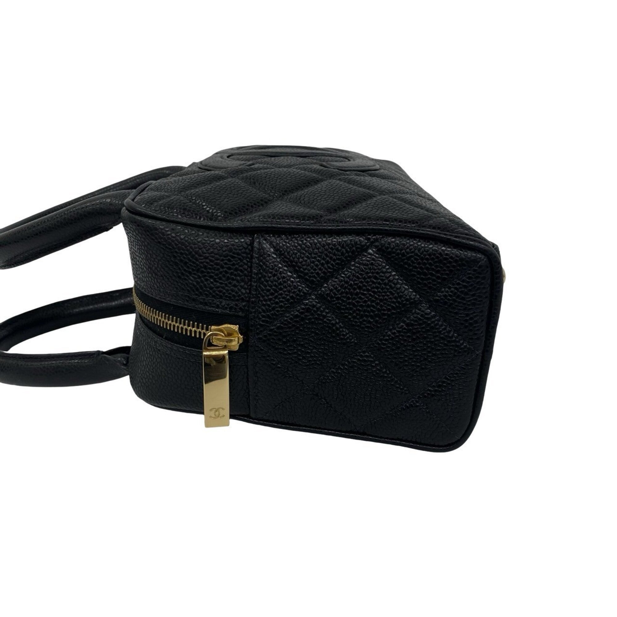 Chanel Black Grained Calfskin Boston Bag Handbag (Pre-Owned)