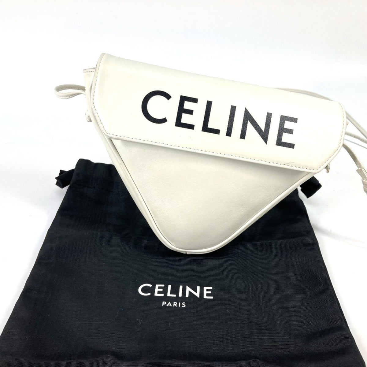 Celine Black White Leather Pochette Shoulder Bag (Pre-Owned)