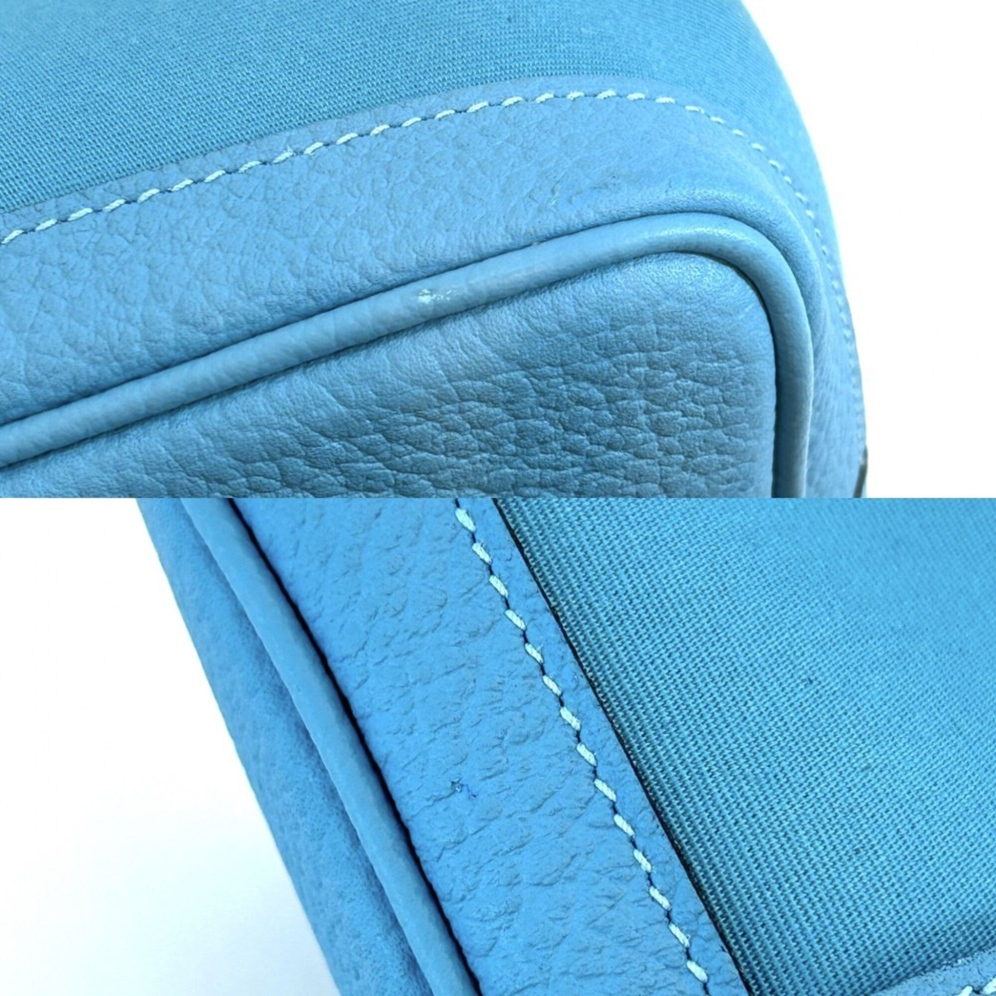 Hermes Blue Negonda Leather Toile Officier Handbag Tote Bag (Pre-Owned)