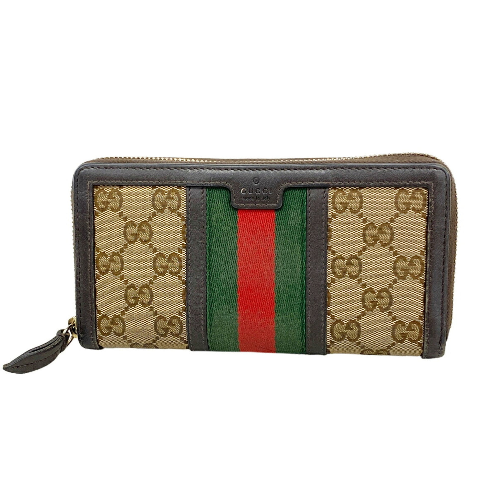 Gucci Brown Canvas Leather Long Wallet (Bi-Fold) (Pre-Owned)