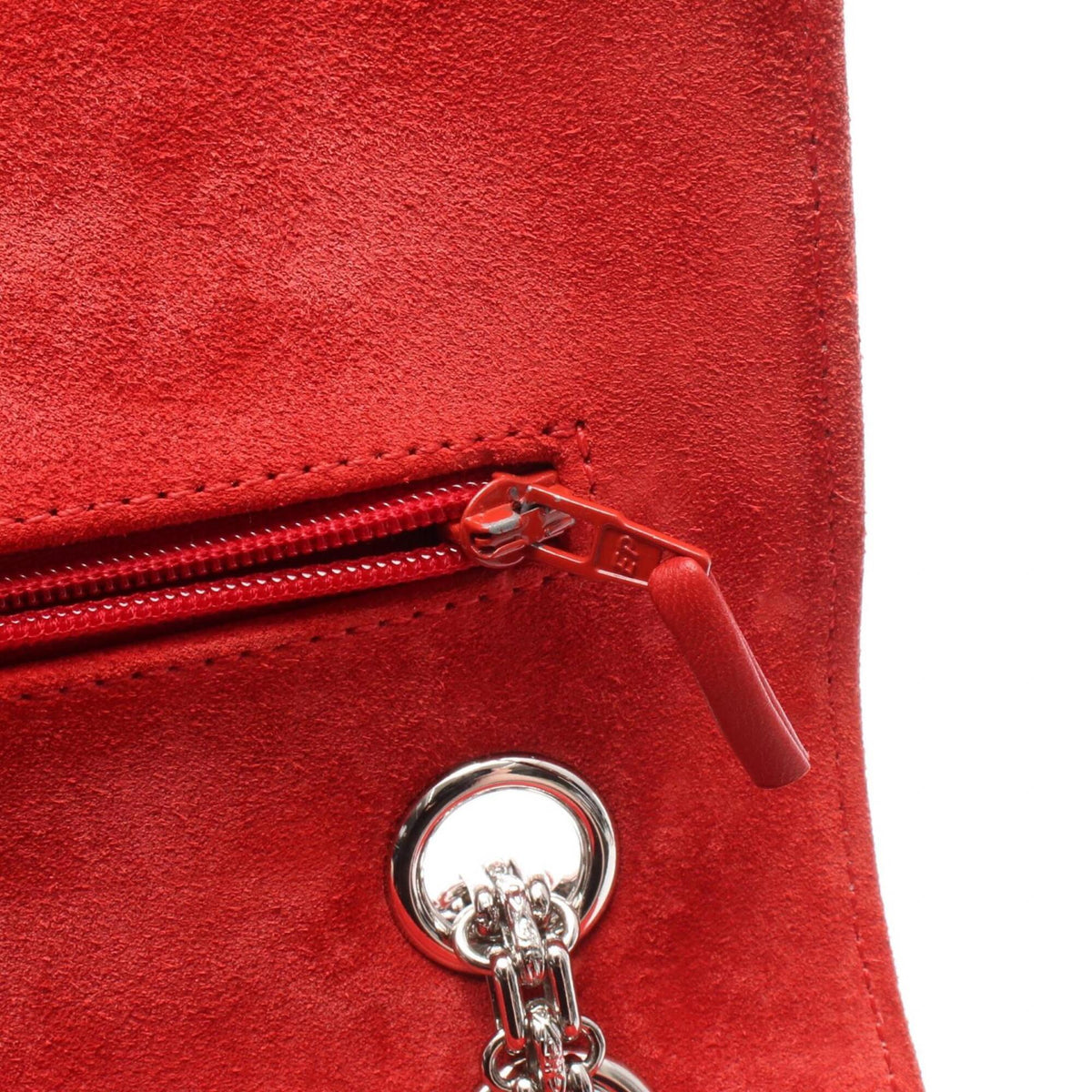 Chanel Red Color Silver Suede Leather Shoulder Bag (Pre-Owned)