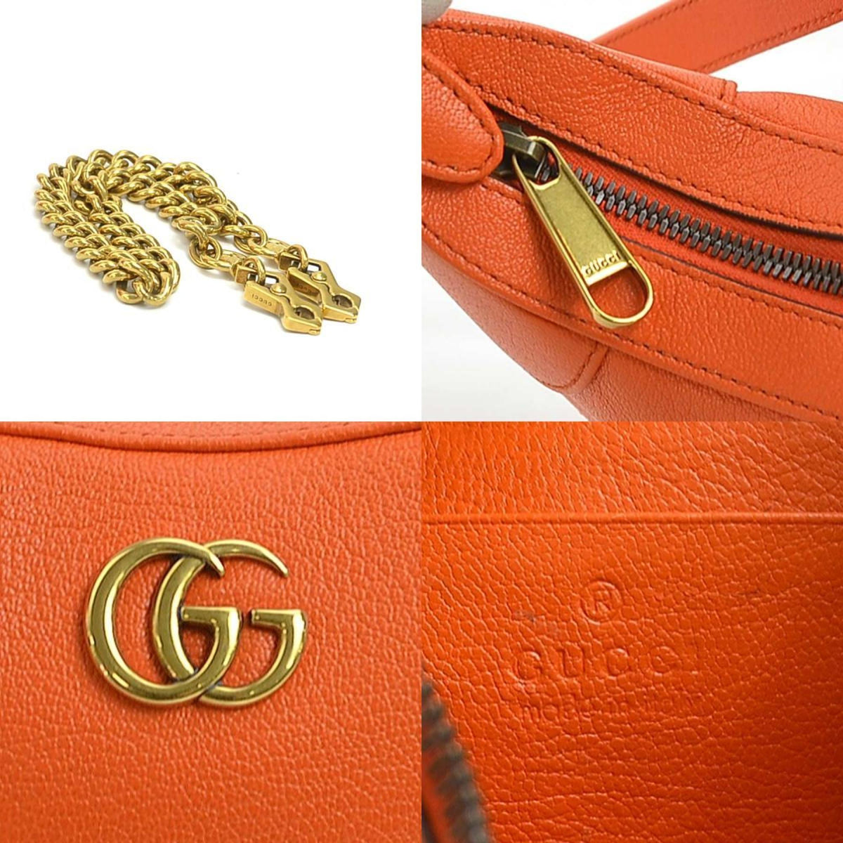 Gucci Gg Marmont Orange Leather Shoulder Bag (Pre-Owned)
