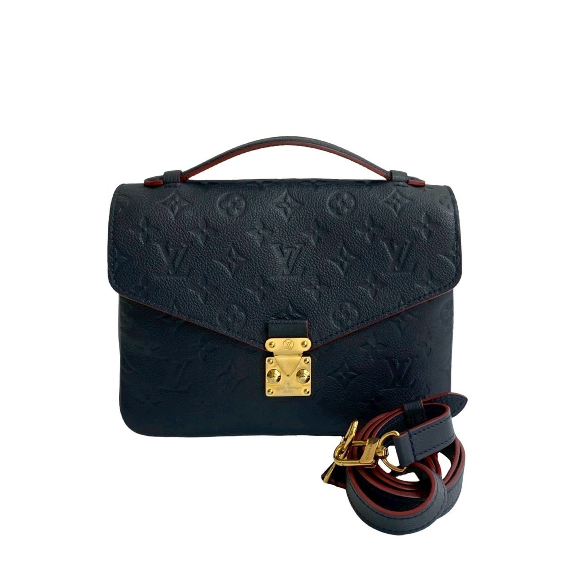 Louis Vuitton Navy Red Color Leather Handbag Shoulder Bag (Pre-Owned)