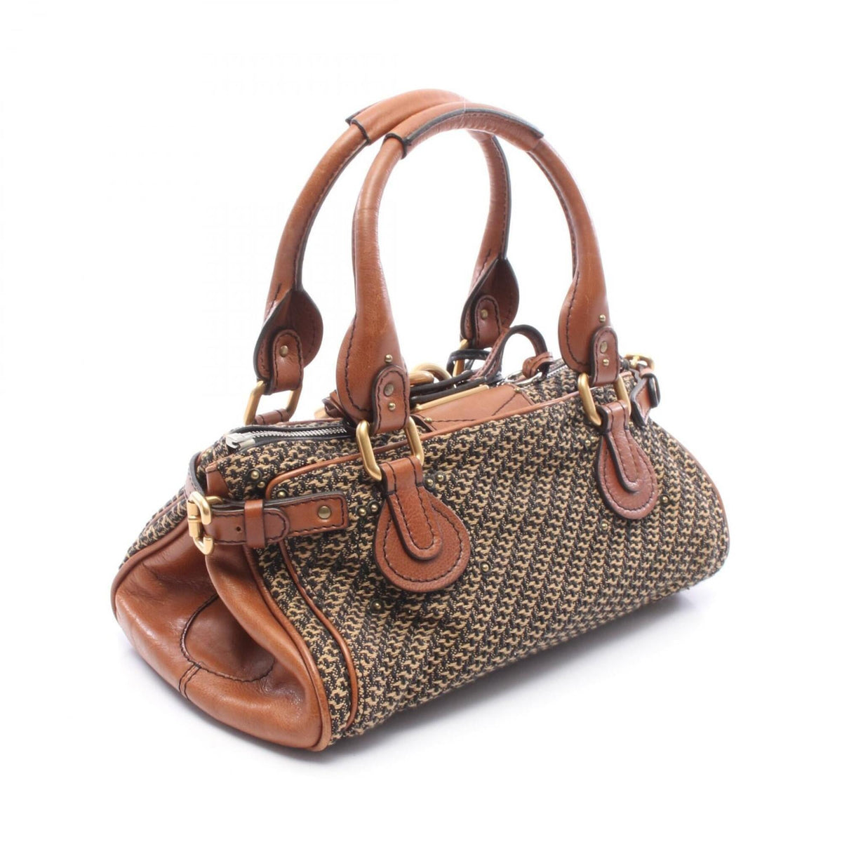 Chloé Beige Black Brown Fabric Leather Handbag (Pre-Owned)