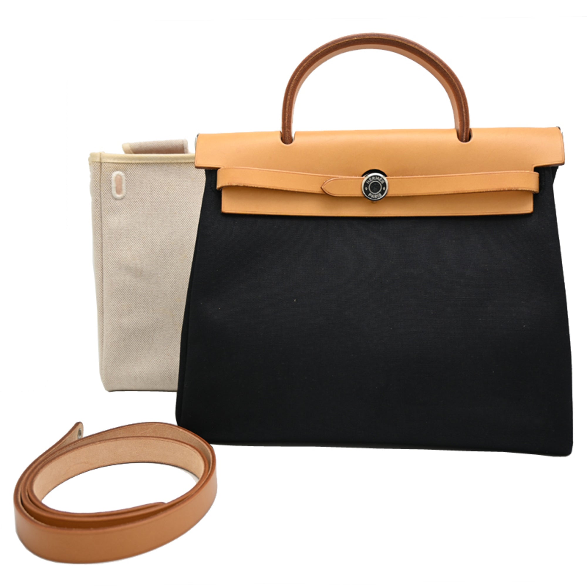 Hermes Beige Black Toile Officier Handbag Shoulder Bag (Pre-Owned)