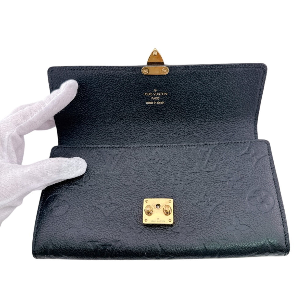 Louis Vuitton Black Leather Long Wallet (Bi-Fold) (Pre-Owned)