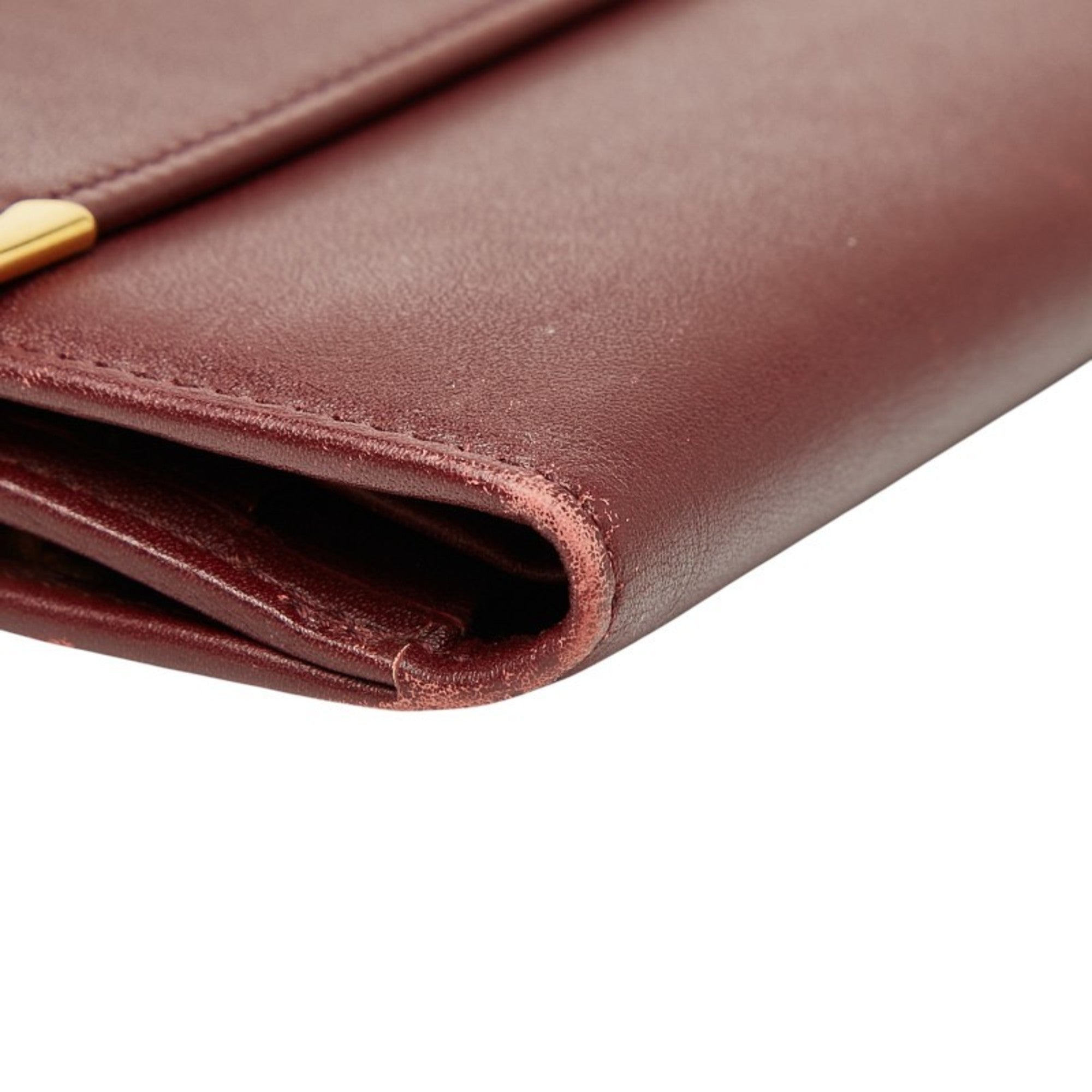 Cartier Must Wine Red Leather Long Wallet (Bi-Fold) (Pre-Owned)