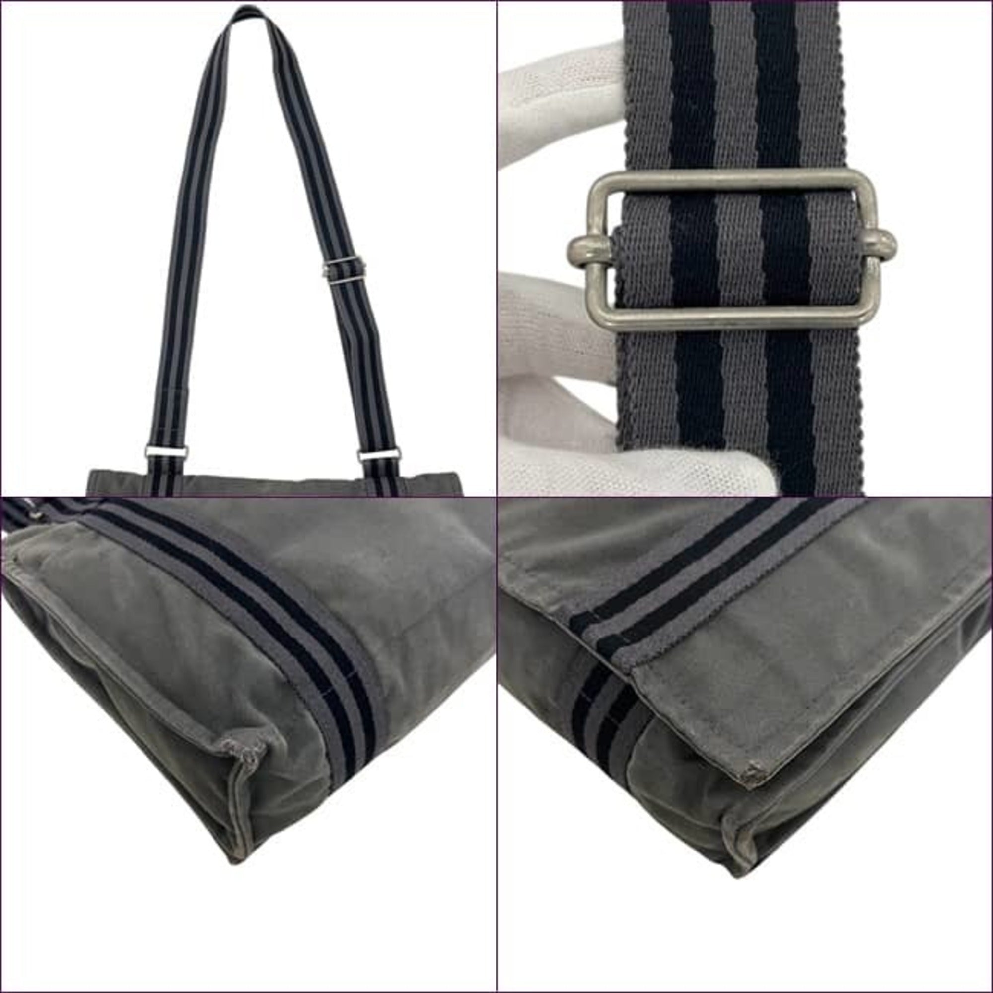 Hermes Gray Cotton Canvas Shoulder Bag (Pre-Owned)