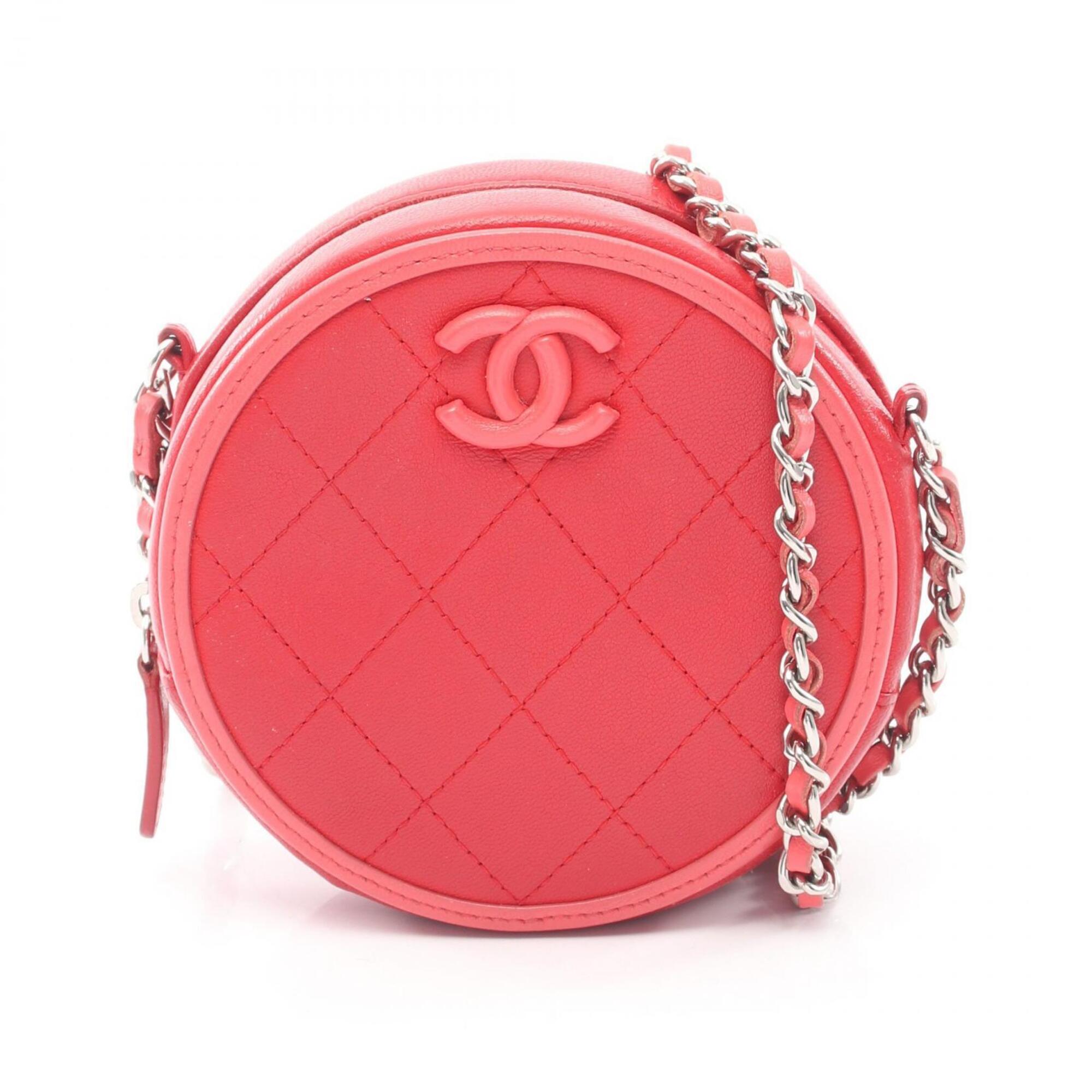 Chanel Pink Red Color Leather Handbag Shoulder Bag (Pre-Owned)
