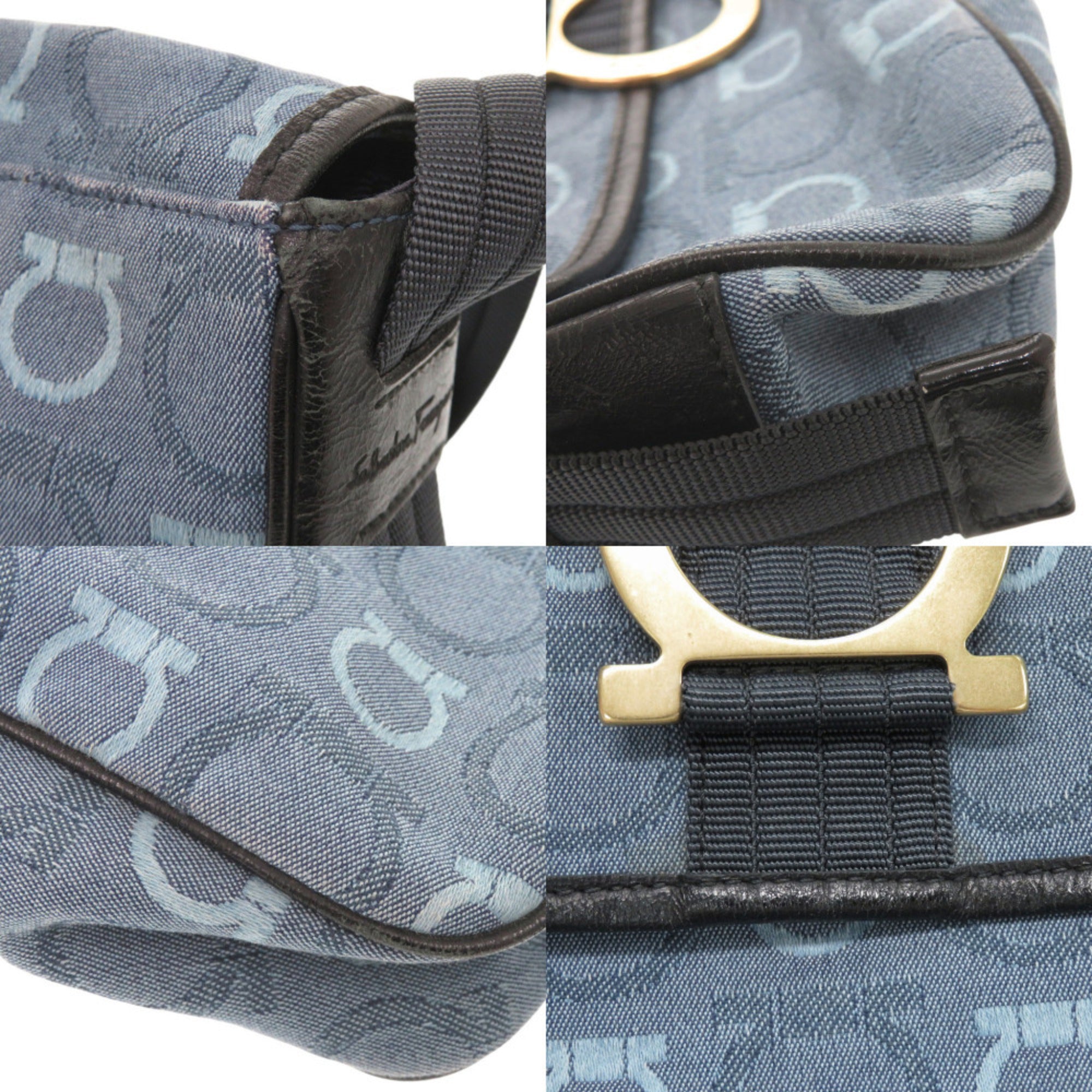 Salvatore Ferragamo Blue Canvas Leather Shoulder Bag (Pre-Owned)
