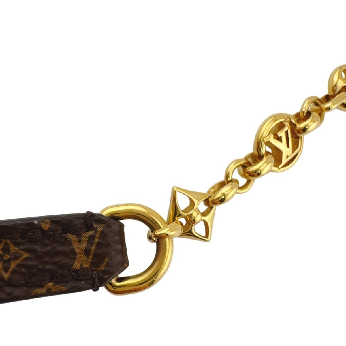 Louis Vuitton Monogram Gold Brown Leather Bangle (Pre-Owned)