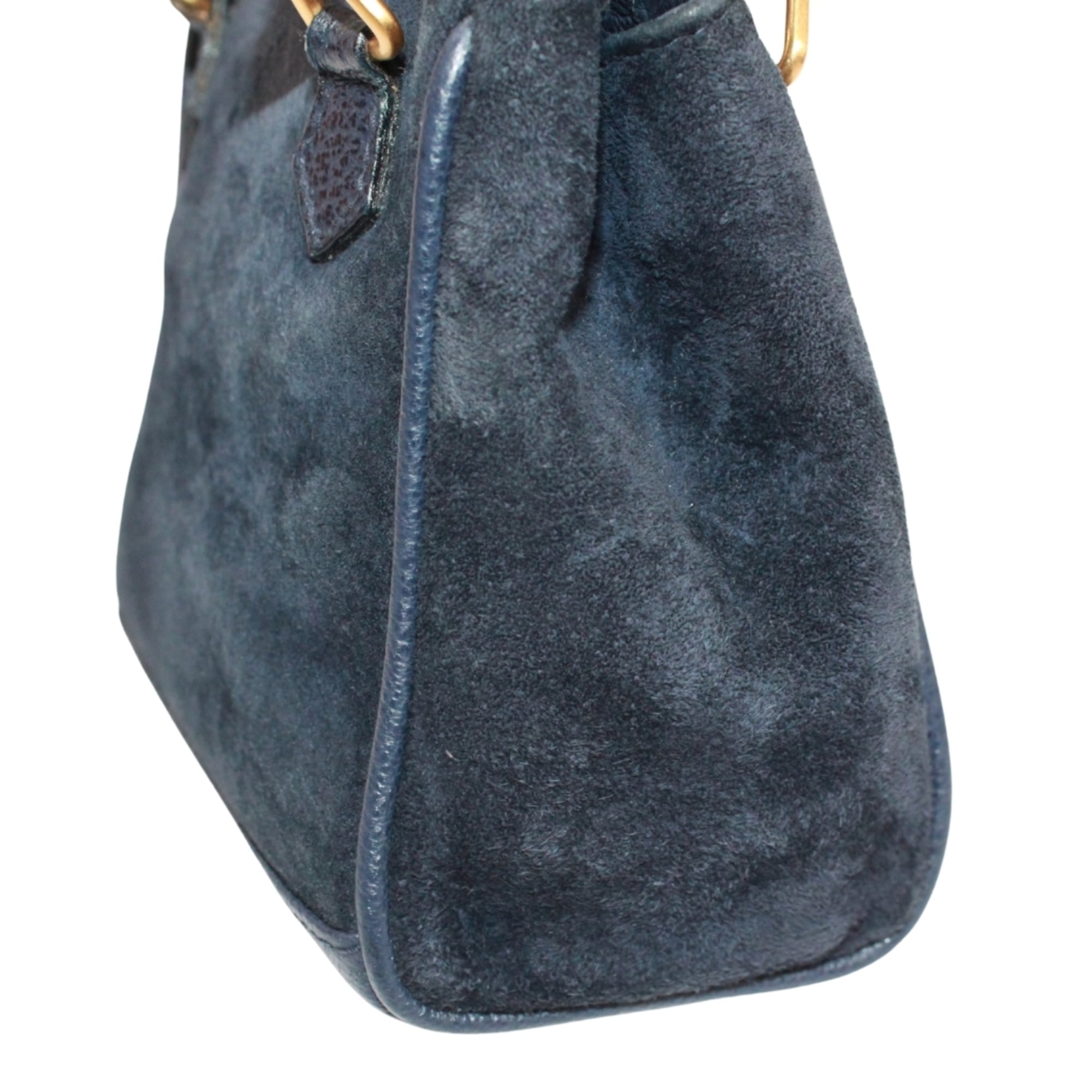 Gucci Navy Bamboo Leather Suede Shoulder Bag (Pre-Owned)