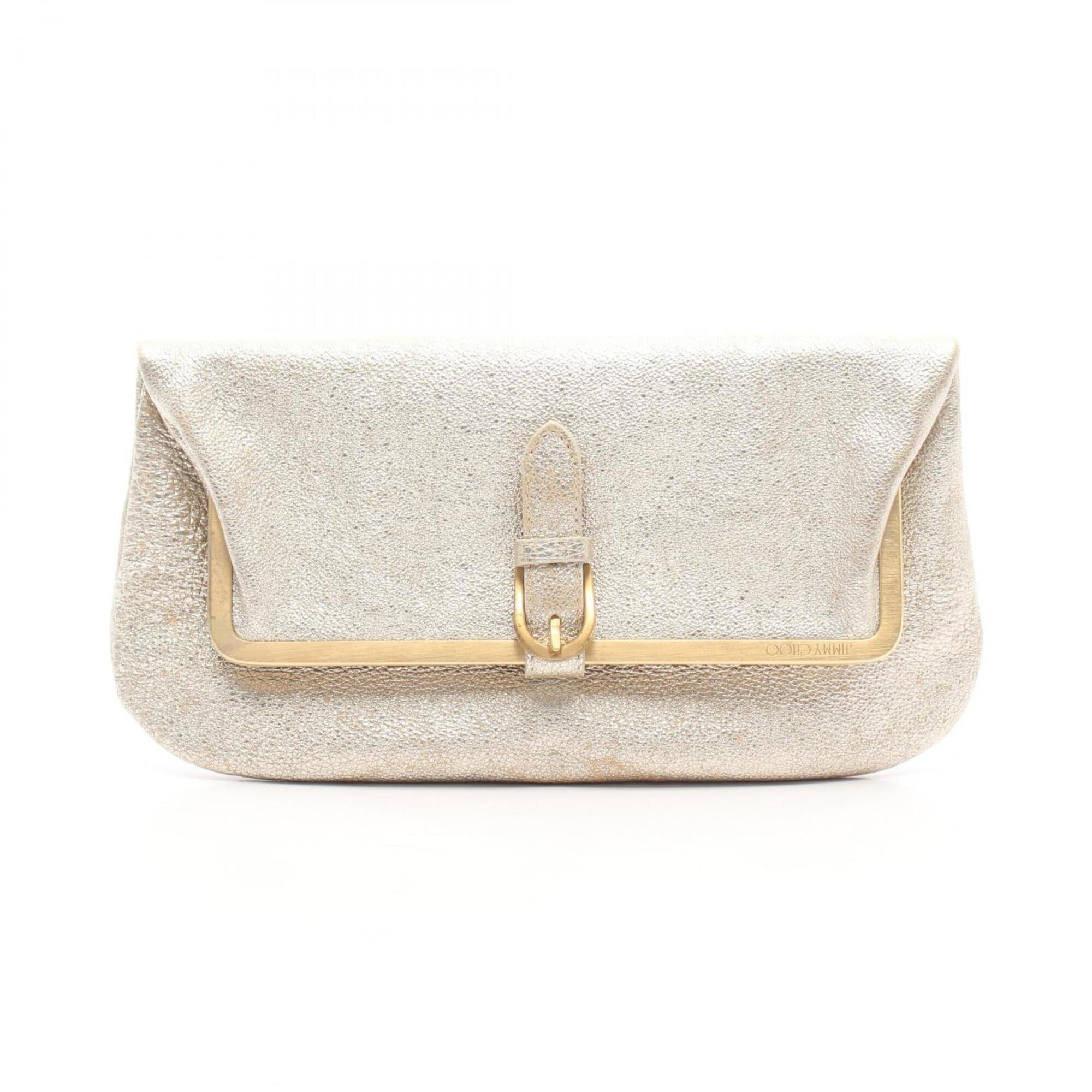 Jimmy Choo Gold Leather Clutch Bag Handbag (Pre-Owned)