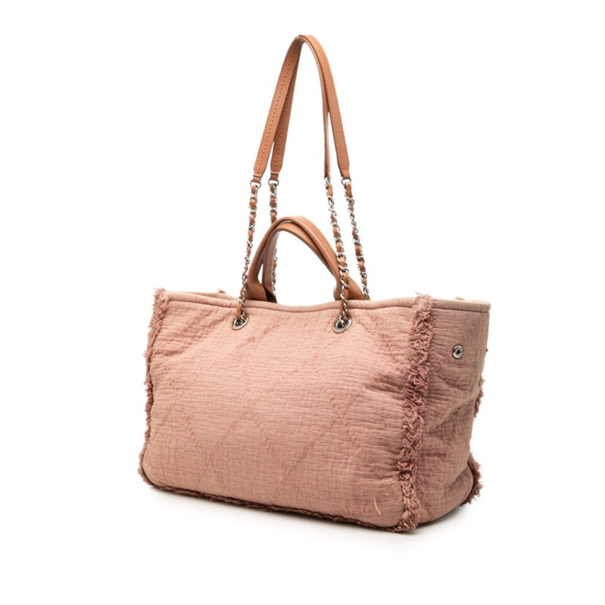 Chanel Pink Canvas Leather Shoulder Bag Tote Bag (Pre-Owned)