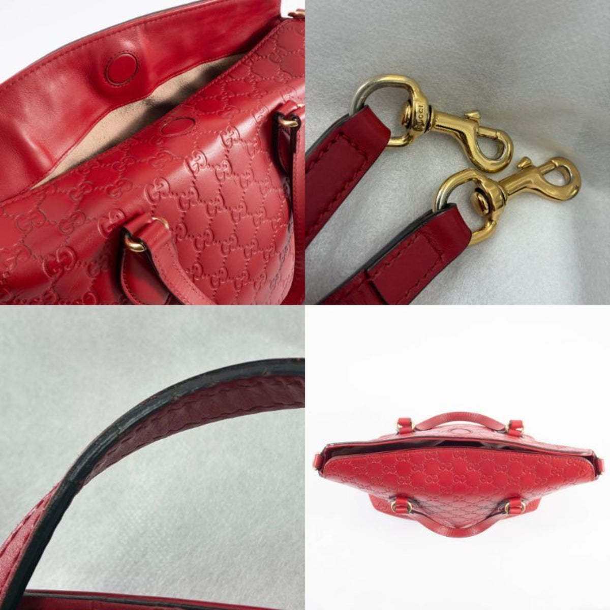 Gucci Red Color Leather Tote Bag (Pre-Owned)
