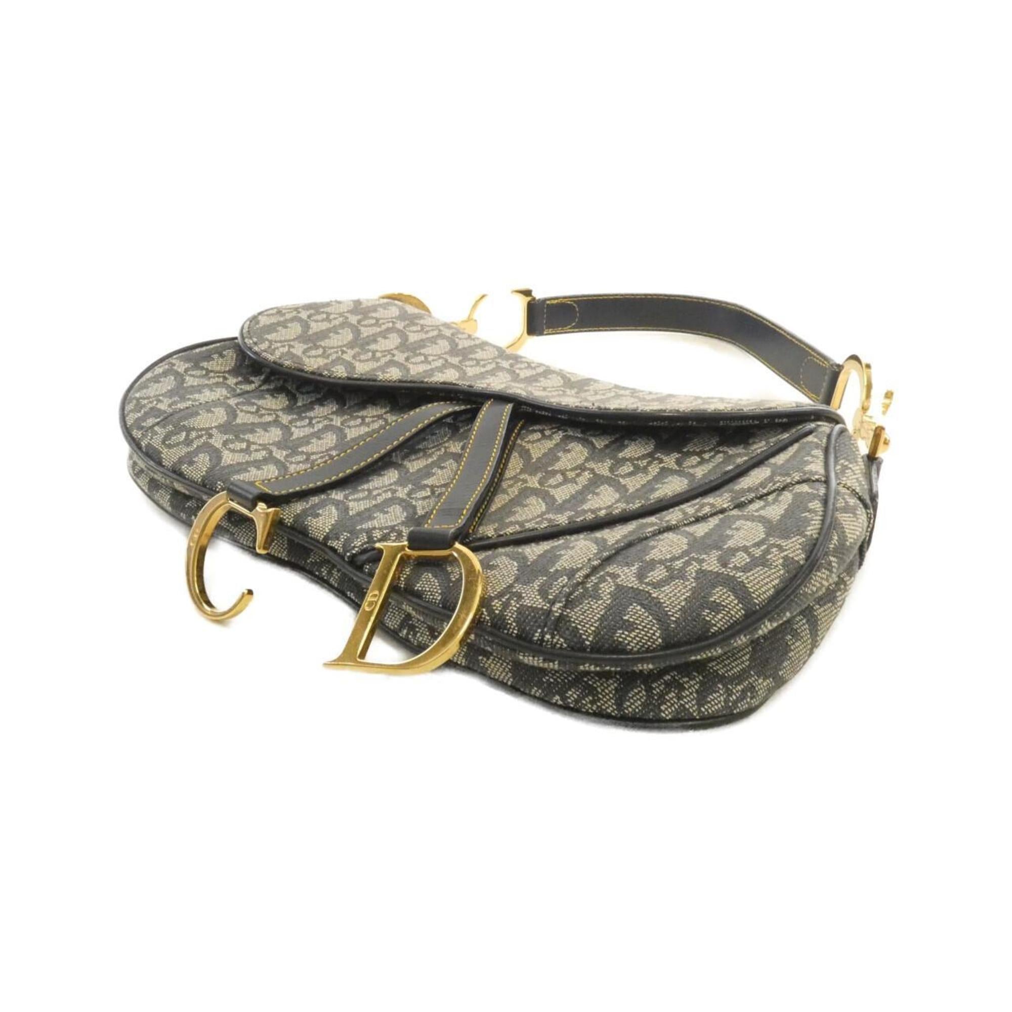 Christian Dior Beige Blue Canvas Shoulder Bag (Pre-Owned)