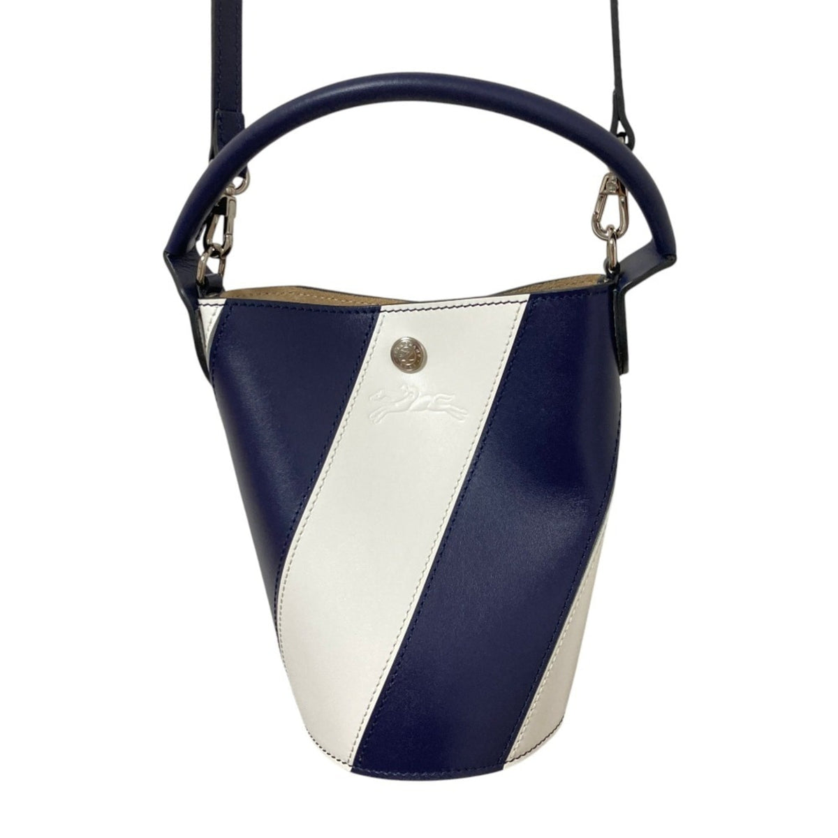 Longchamp Navy White Leather Crossbody Bag (Pre-Owned)