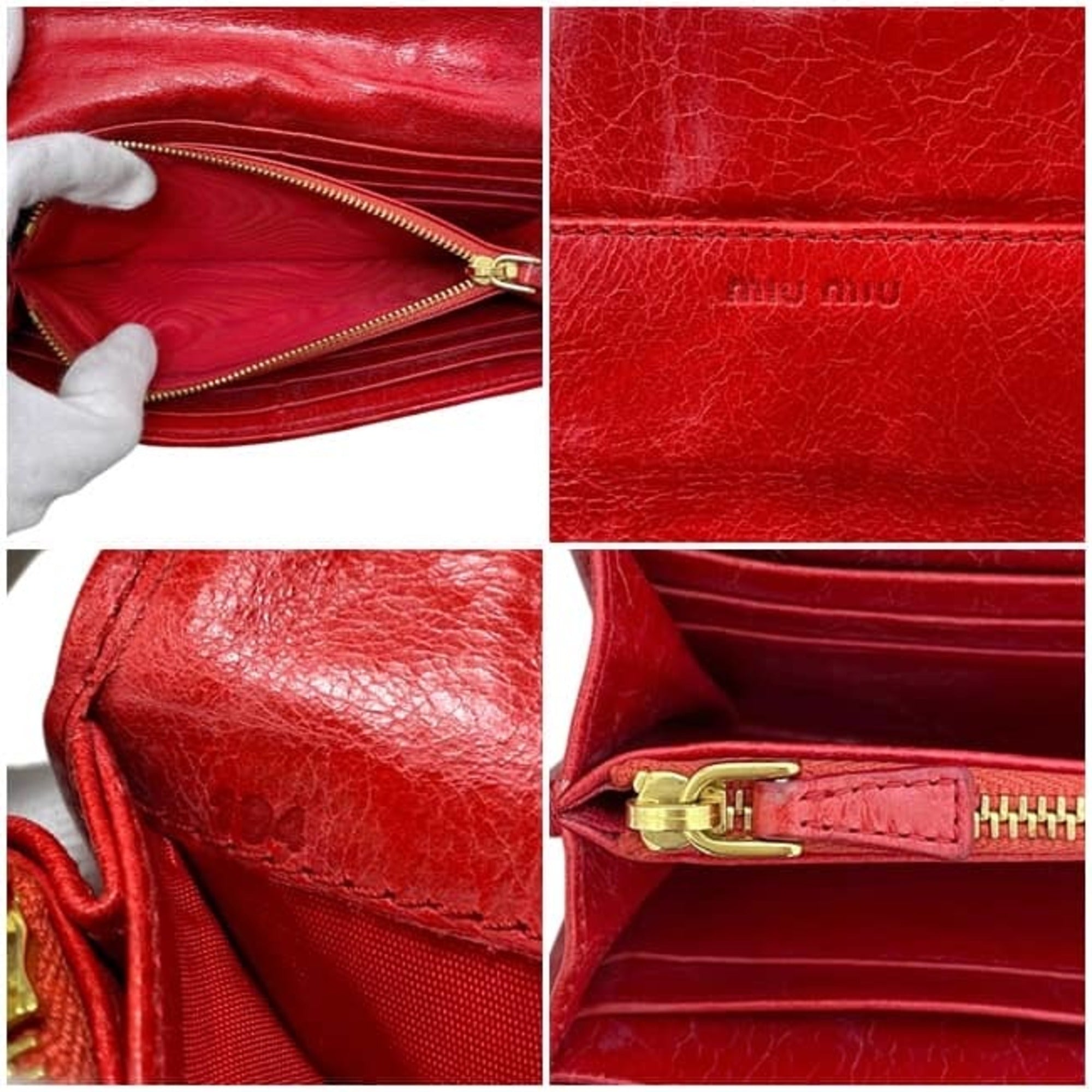 Miu Miu Matelasse Red Color Leather Long Wallet (Bi-Fold) (Pre-Owned)