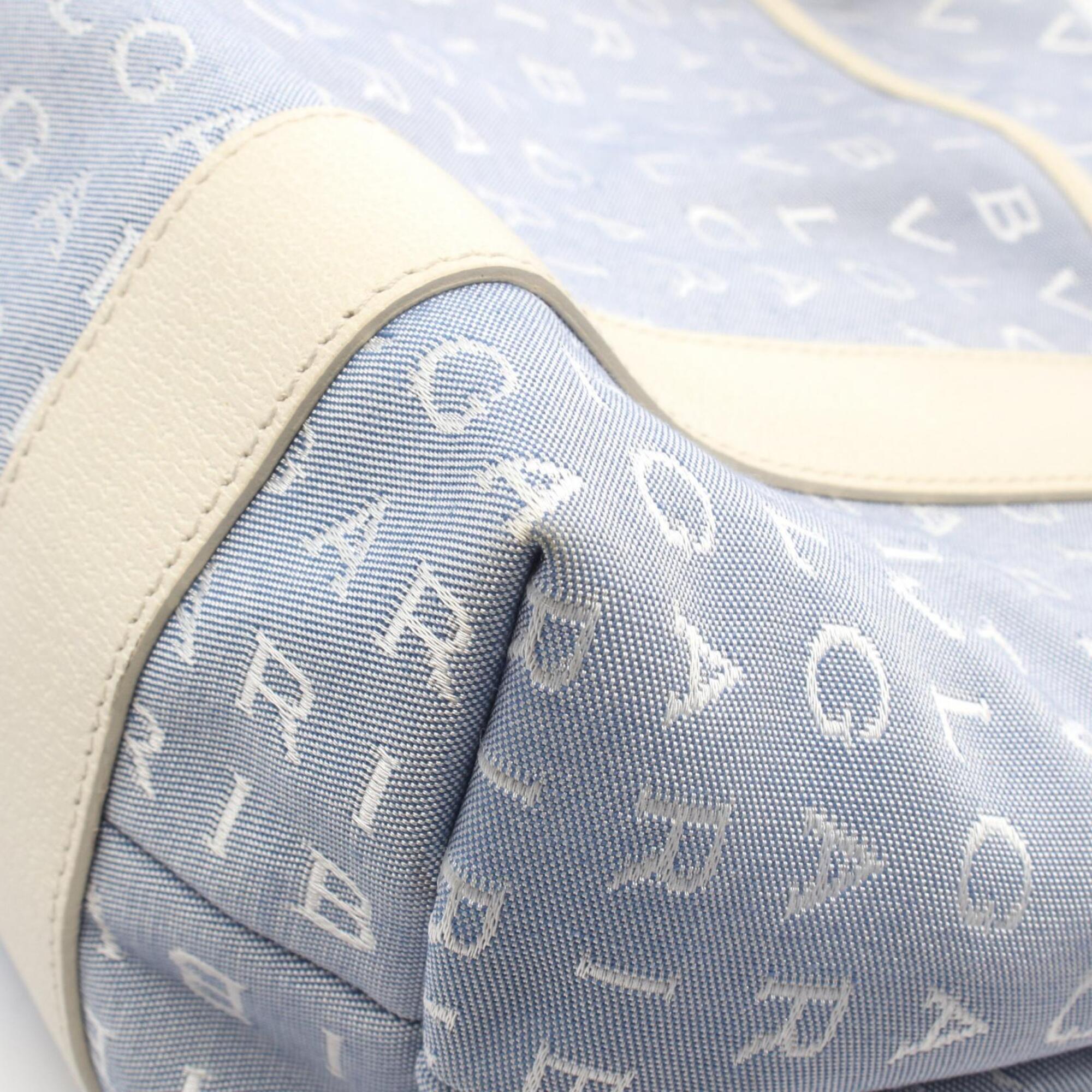 Bvlgari Blue Ivory Canvas Leather Handbag Tote Bag (Pre-Owned)