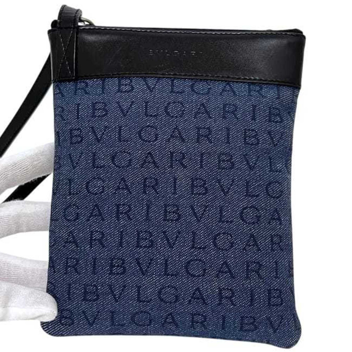 Bvlgari Blue Denim Leather Pochette Shoulder Bag (Pre-Owned)