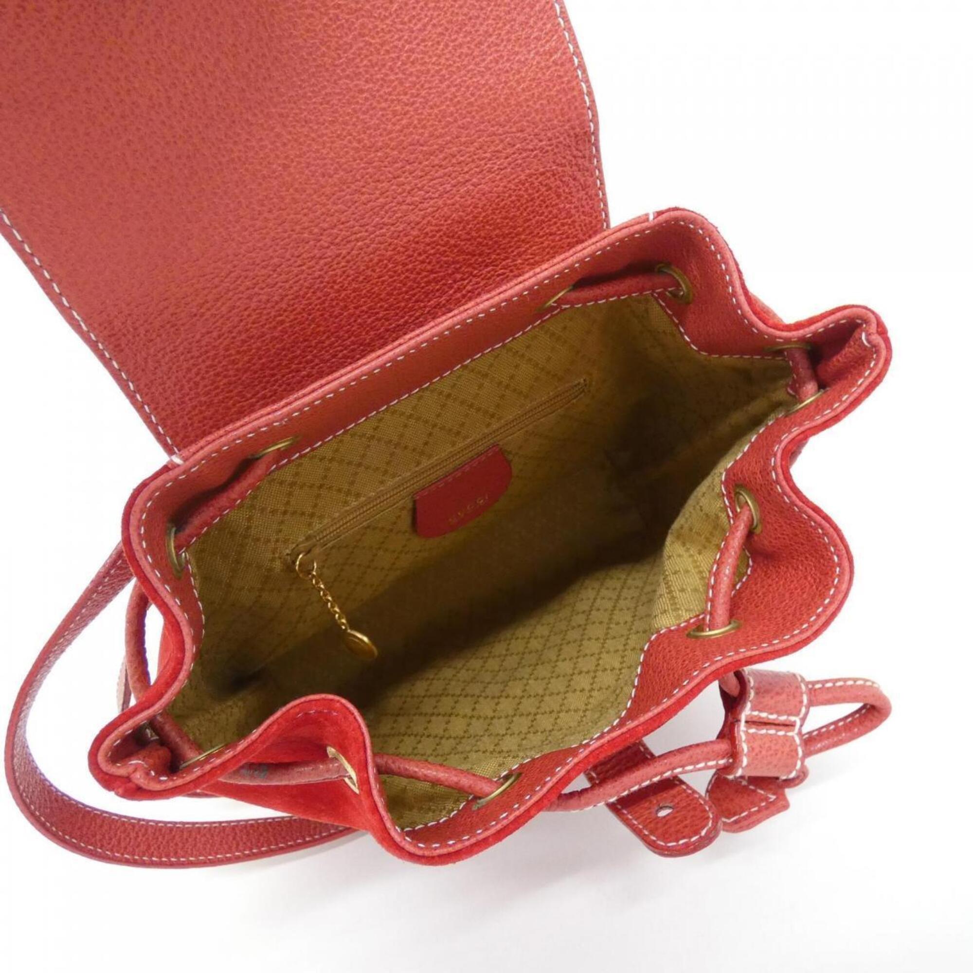 Gucci Red Color Suede Leather Backpack (Pre-Owned)