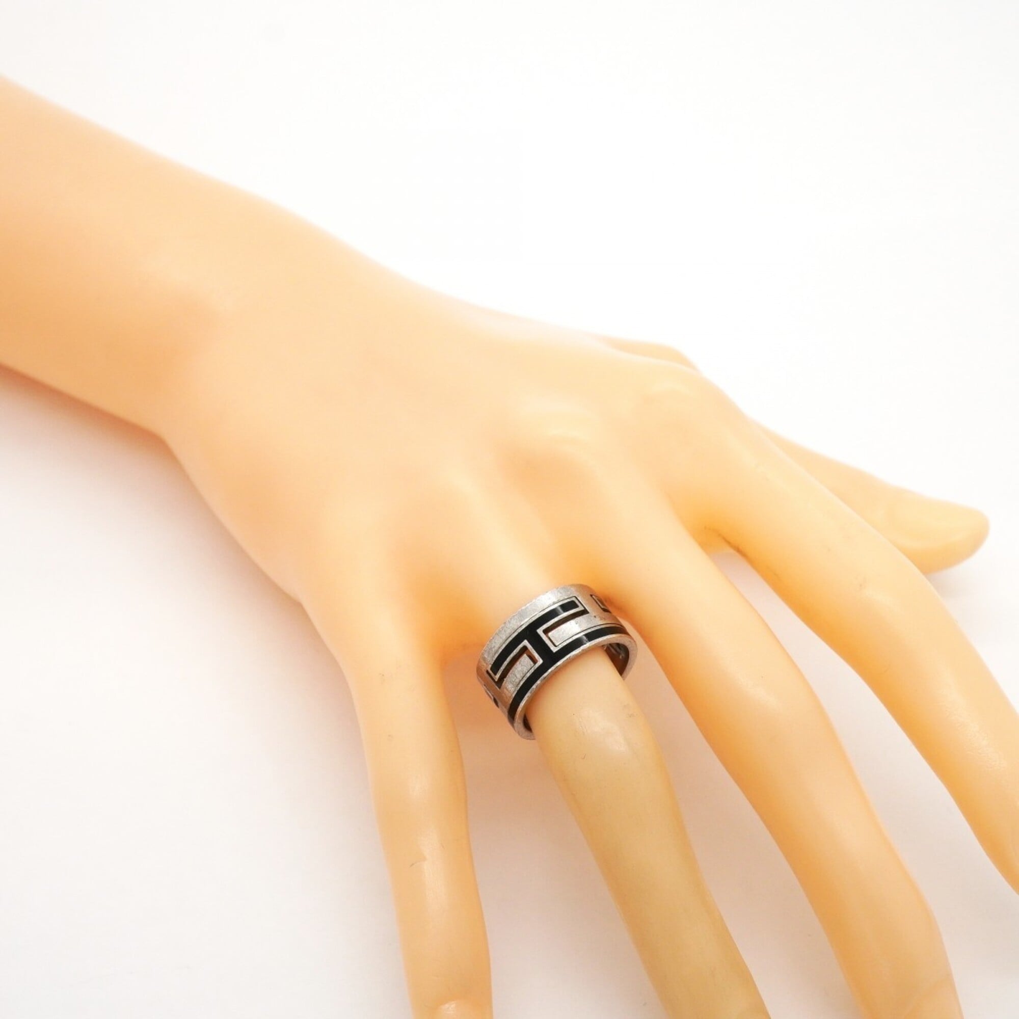 Hermes Black Silver 925 Band Ring (Pre-Owned)