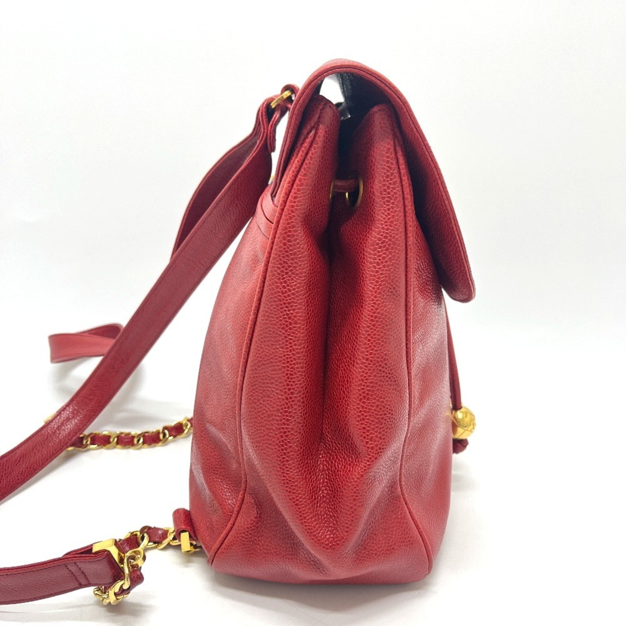 Chanel Red Color Grained Calfskin Backpack (Pre-Owned)