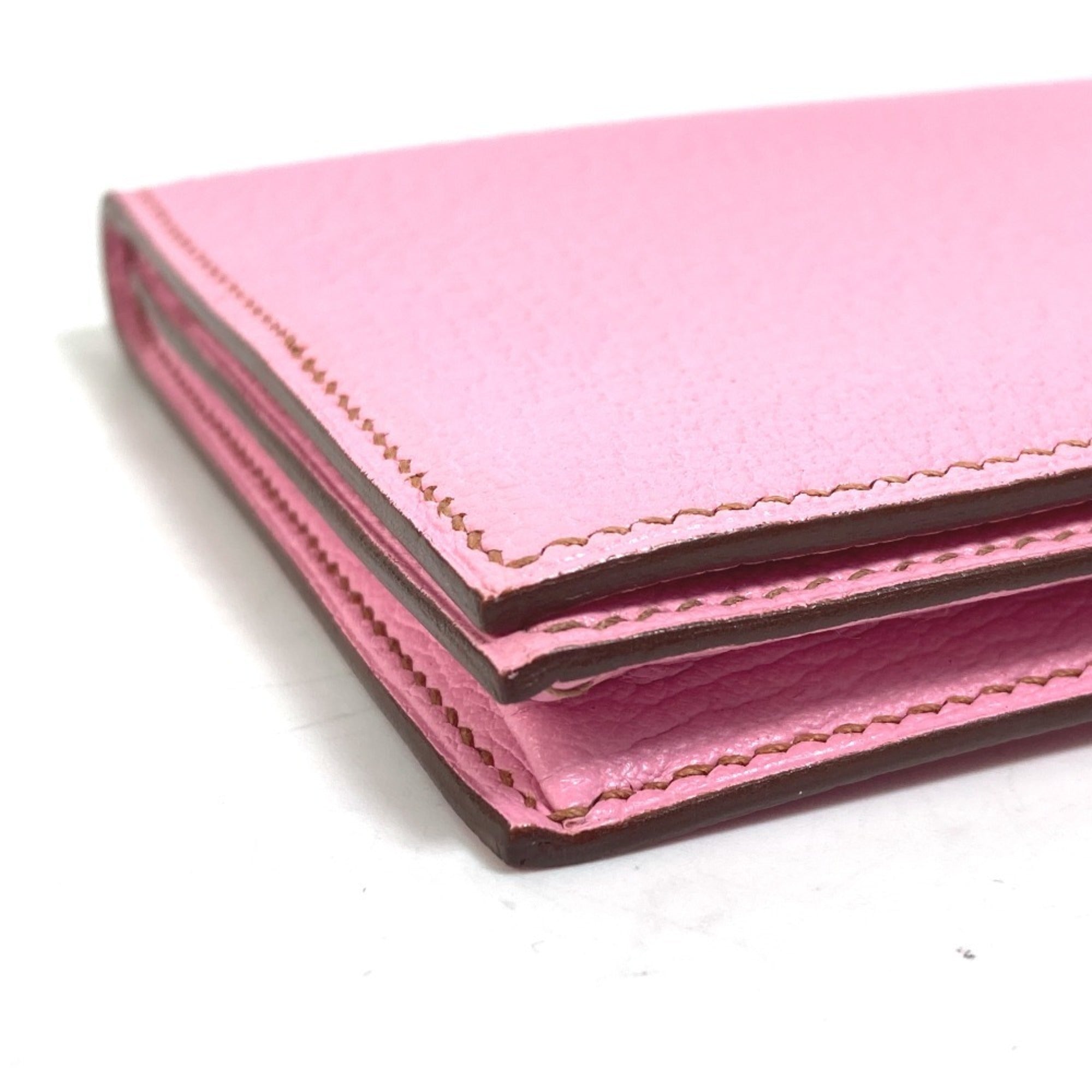 Hermes Bearn Pink Soufre Chevre Leather Chain/Shoulder Wallet (Pre-Owned)