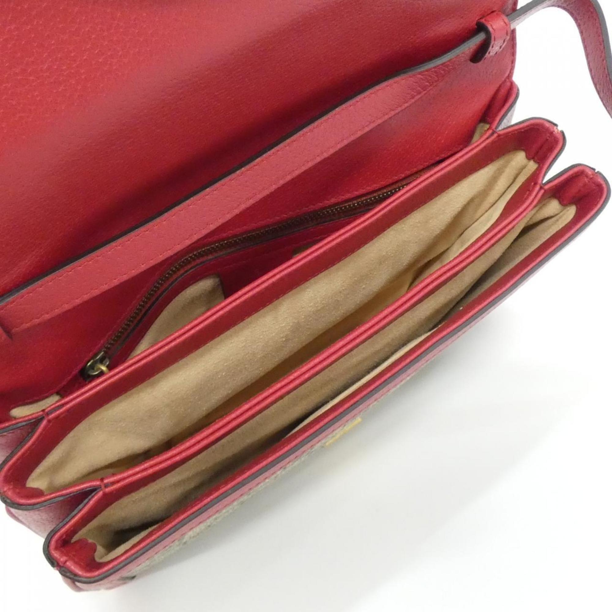 Gucci Beige Red Color Gg Supreme Shoulder Bag (Pre-Owned)
