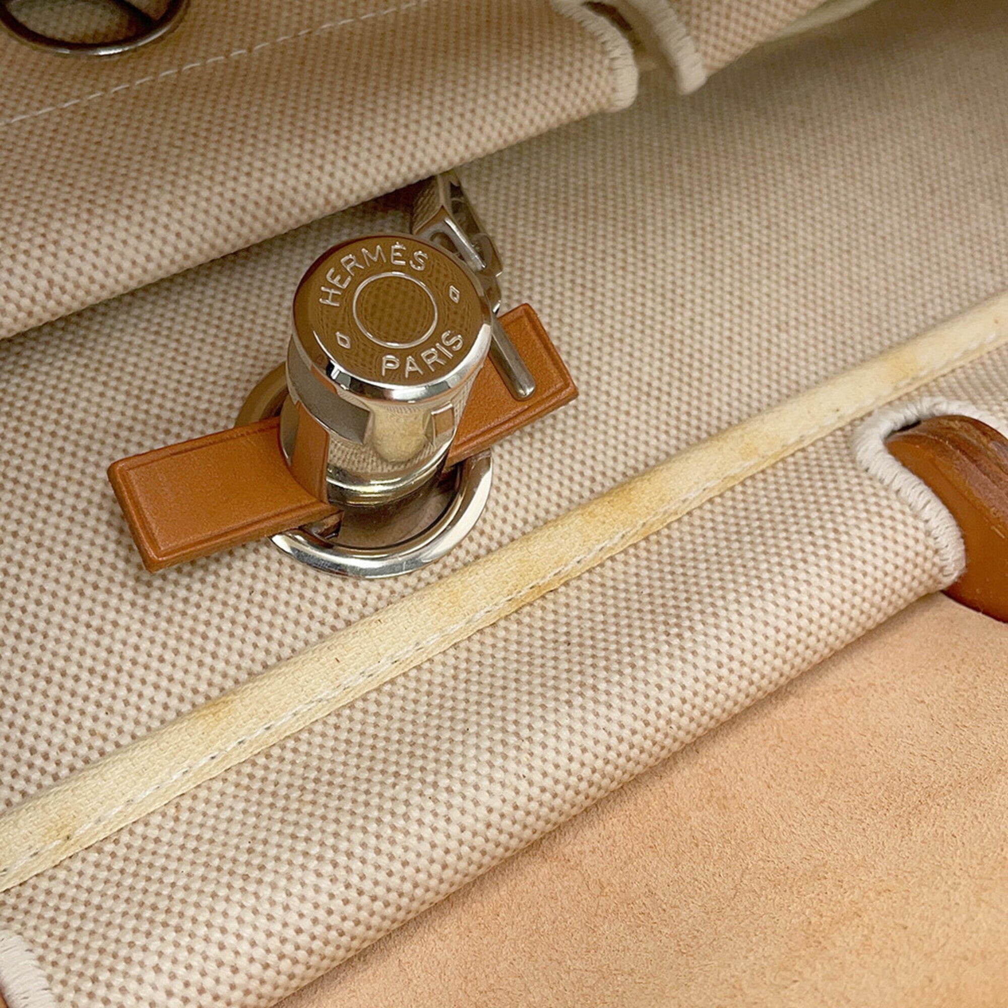 Hermes Her Bag Ecru Natural Toile H Handbag Shoulder Bag (Pre-Owned)