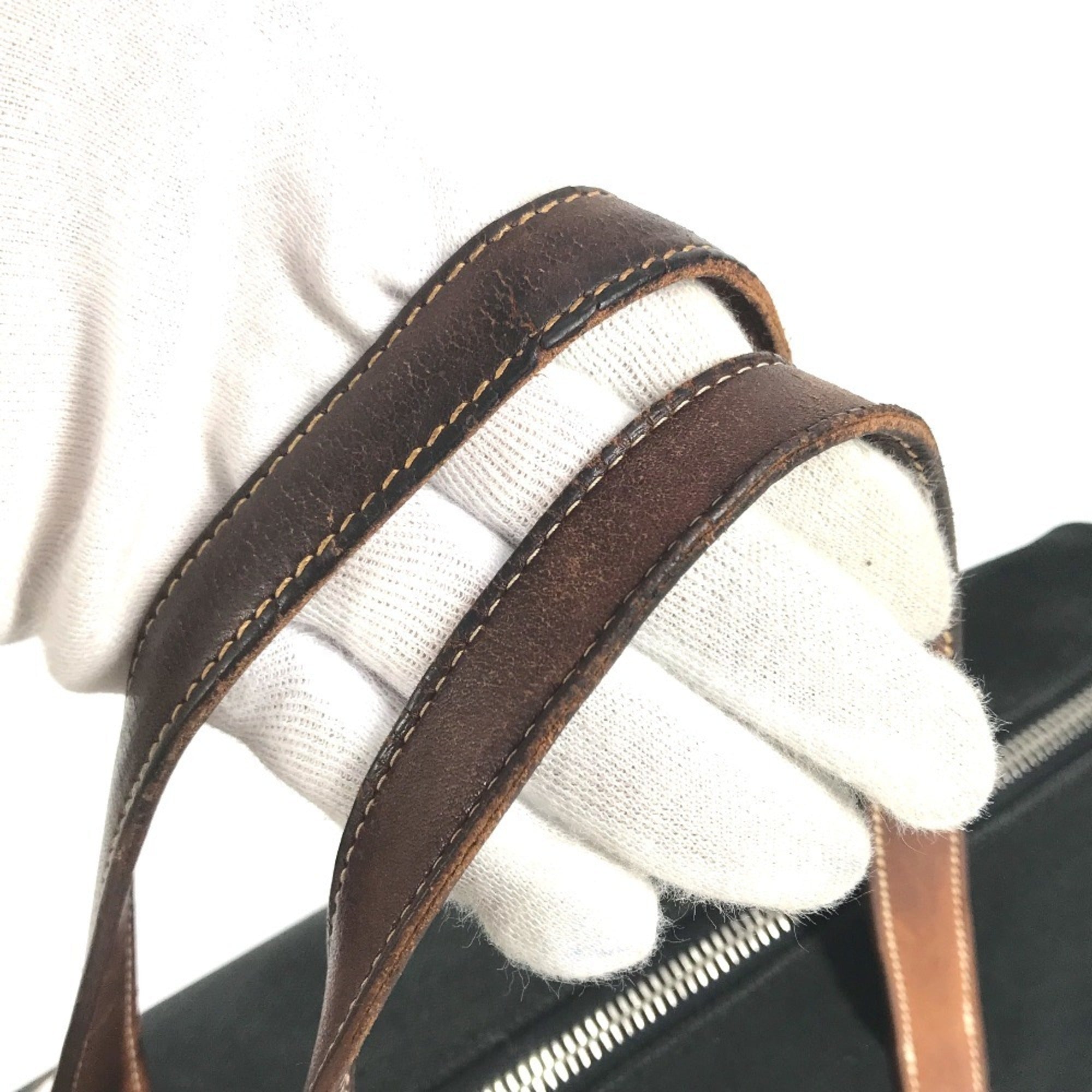 Hermes Black Brown Canvas Leather Briefcase Handbag Tote Bag (Pre-Owned)
