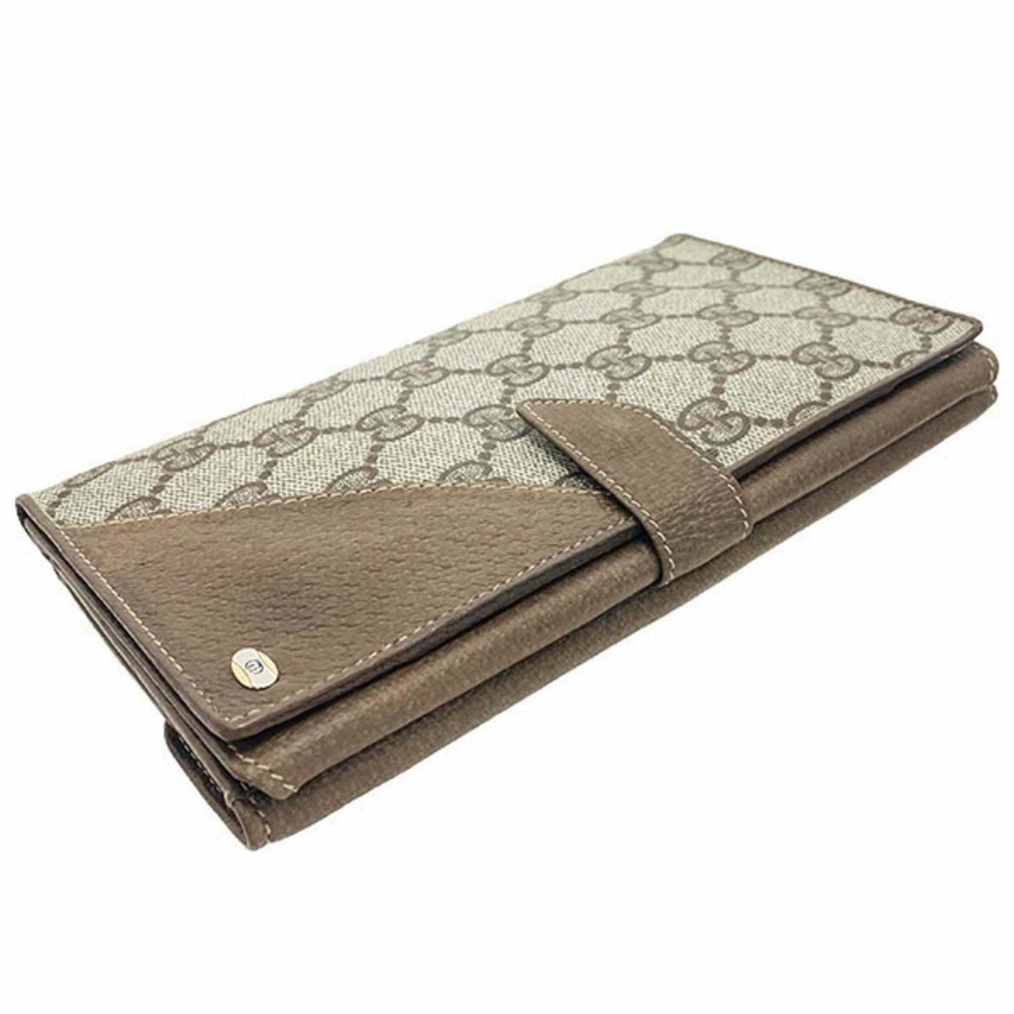 Gucci Beige Brown Pvc Leather Long Wallet (Bi-Fold) (Pre-Owned)